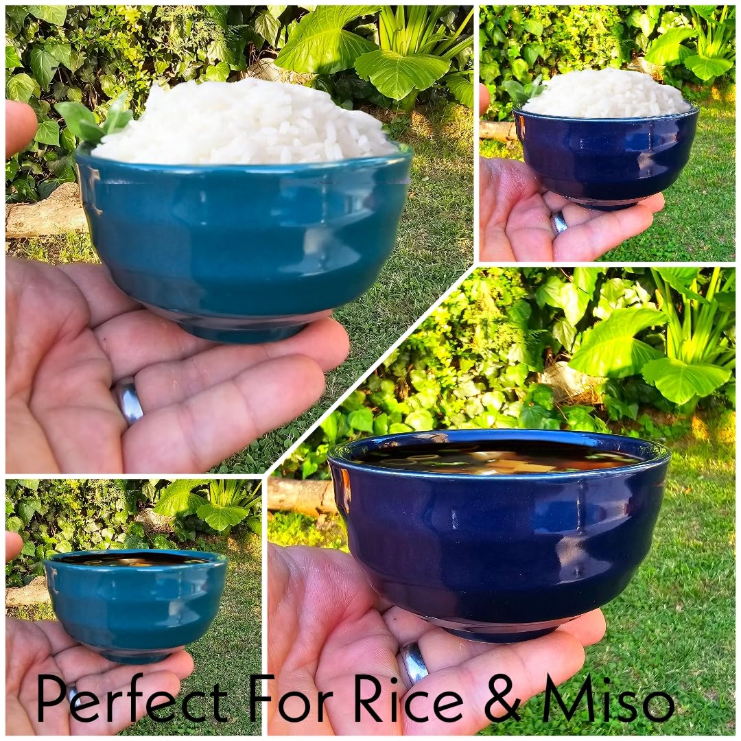 4-Piece Japanese Fuji Blue Ceramic Miso & Rice Bowls Set - 8 oz Authentic Asian Soup Bowls for Ramen, Udon, Wonton & Portion Control - Perfect for Japanese, Korean & Chinese Cuisine (Dark Green) - Ideal for Home Dining, Restaurants & Gift Giving