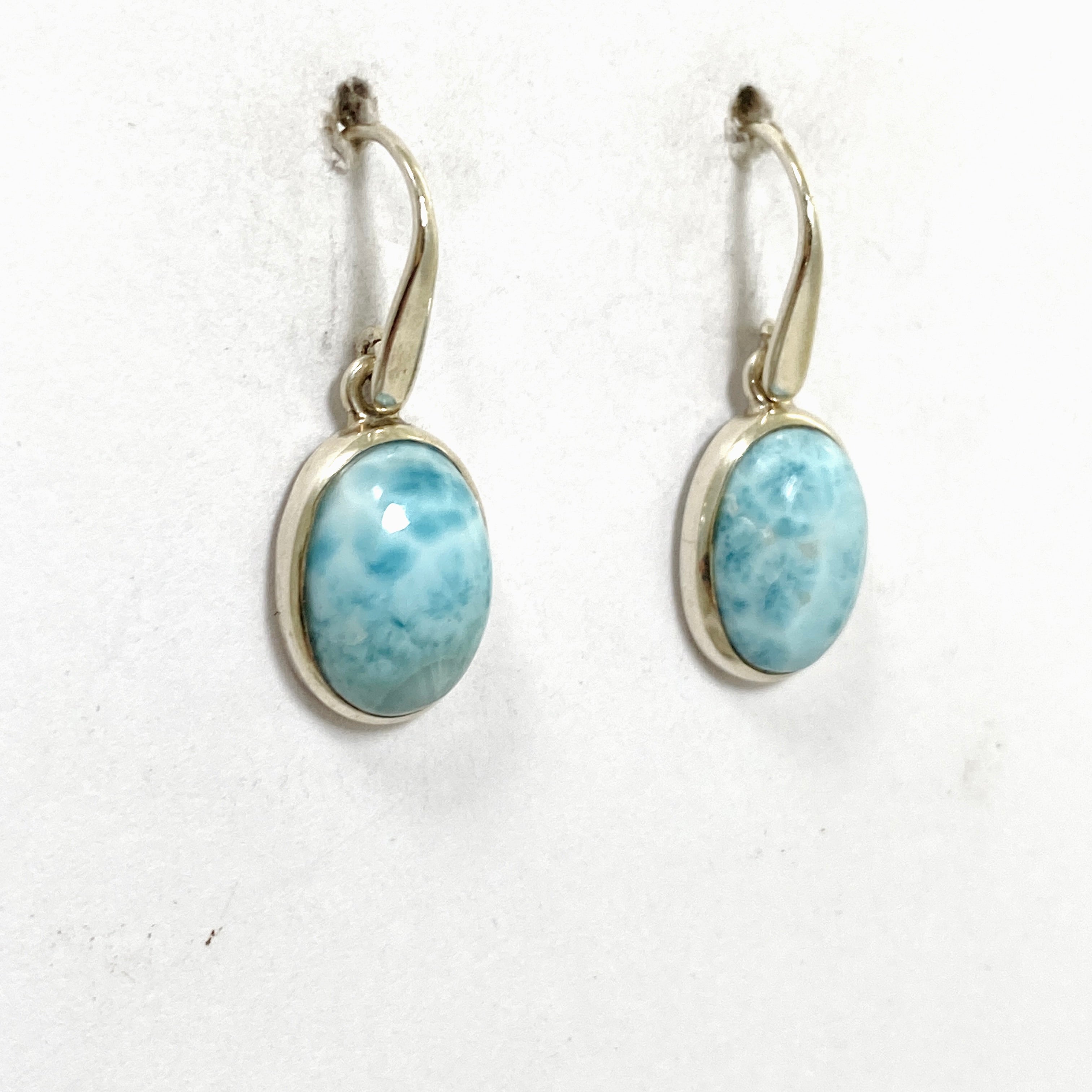 Larimar Oval Cabochon Earrings - Handmade Sterling Silver Jewelry for Women - Perfect for Beach Vacations & Boho Fashion