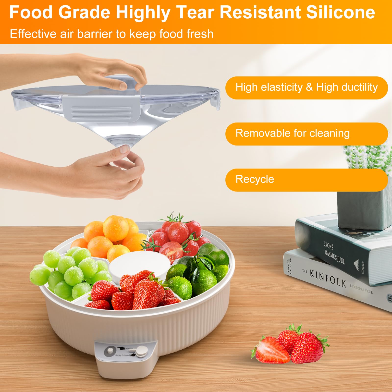 TIANG 11-Inch Electric Vacuum Sealed Divider Tray - Reusable Food Storage Container for Nuts, Dried Fruits, Snacks & Vegetables | Airtight & Oxidation Resistant | Perfect for Picnics, Parties & Meal Prep Organization