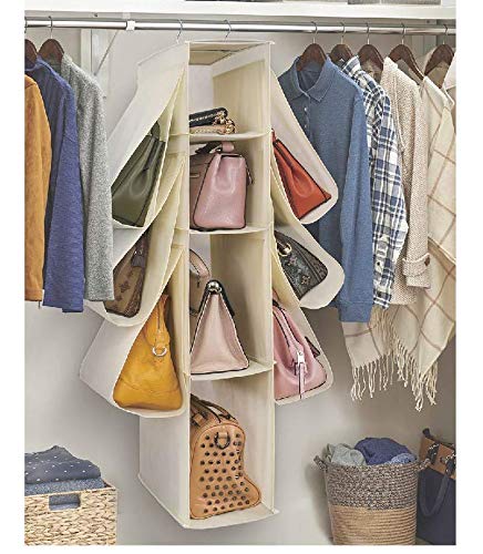 10 Grids Hanging Storage Organizer for Closet - Multi-Pocket Handbag Purse Holder with Hanging Shelves, Space Saving Wardrobe Organizer (Gray) - Perfect for Bedroom, Bathroom, and Closet Storage