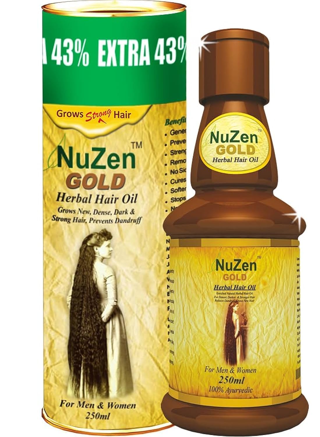 Nuzen Gold Herbal Hair Oil 250ml - Natural Hair Growth Treatment for Strong, Thick & Healthy Hair - Perfect for Daily Scalp Massage & Damaged Hair Repair