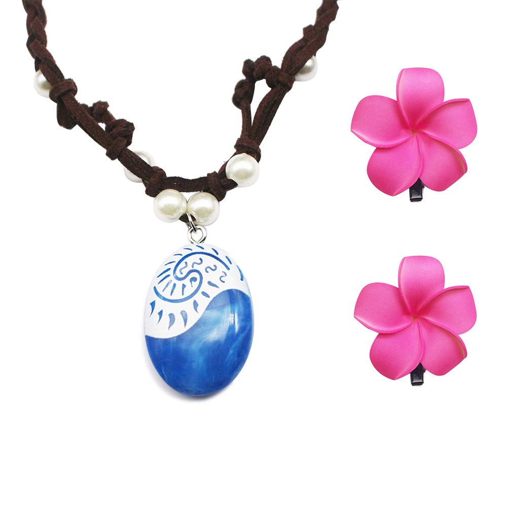 Moana Necklace for Kids - Disney Costume Accessories Set with Hair Clips, Pearl & Blue Pendants - Perfect Gift for Girls & Children | Birthday Party, Halloween Dress Up, Cosplay Costume Jewelry