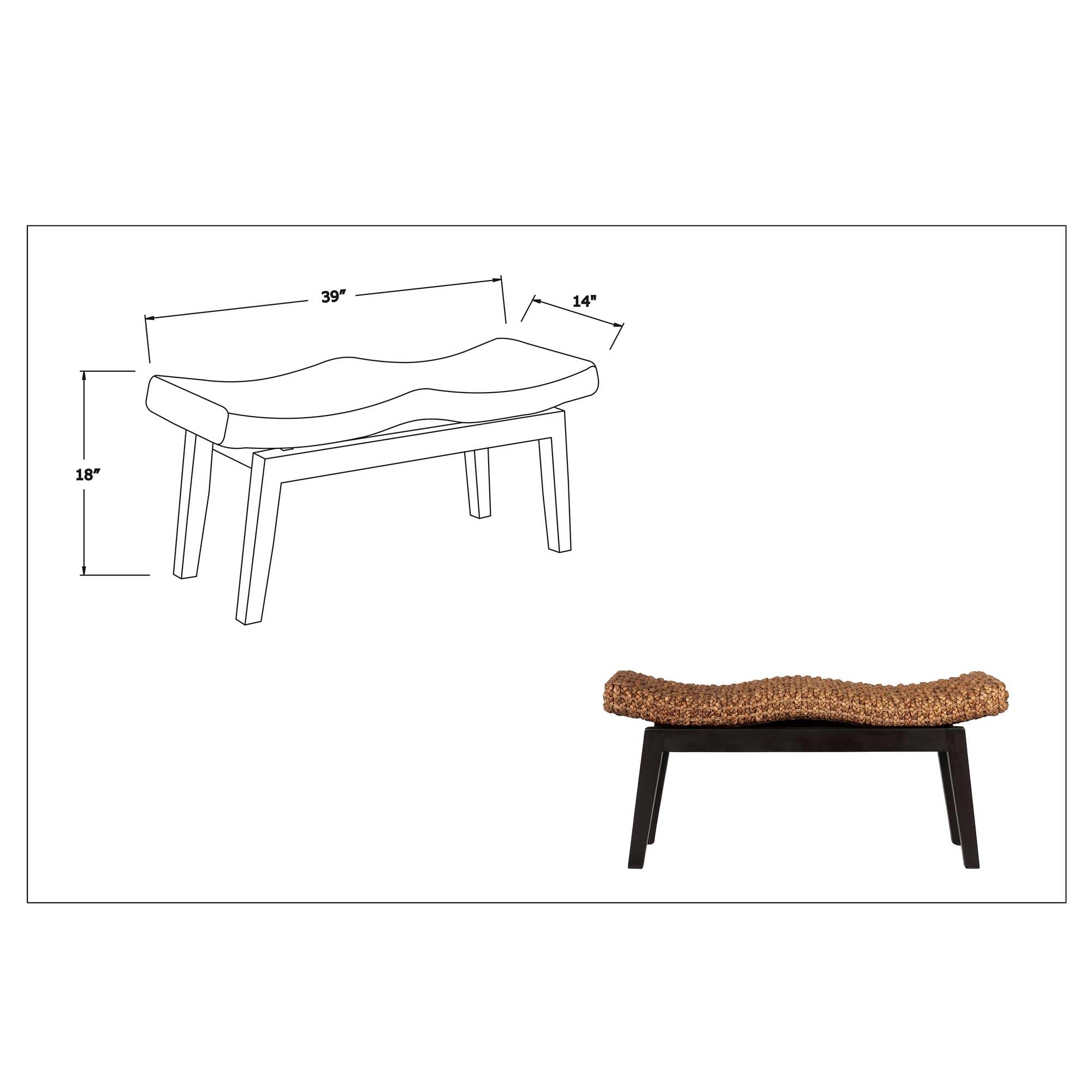 Handcrafted Water Hyacinth and Mango Wood Entryway Bench - 39