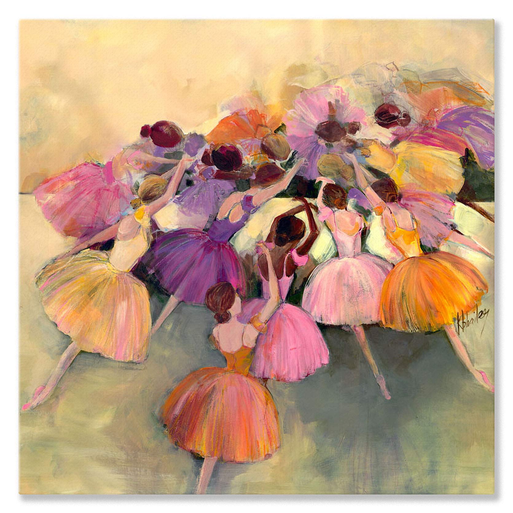 Oopsy Daisy Ballerina Ensemble Pink Canvas Wall Art - 18x18 Inches - Elegant Ballet Decor for Girls Room, Nursery & Dance Studio