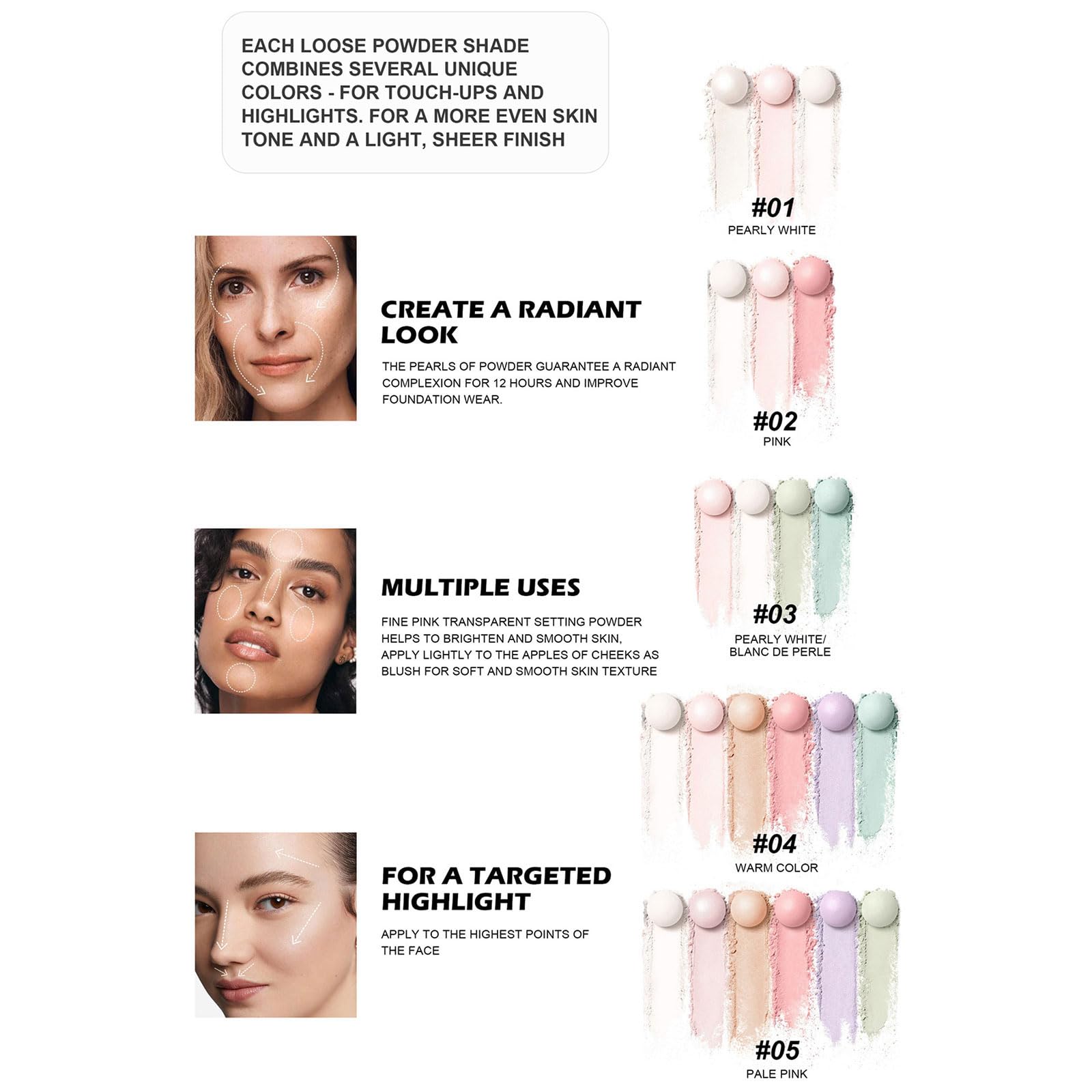 5 Colors Pearls Setting Powder - Loose Finishing Powder for Makeup, Multi-Tone Roller, Oil Control & Pore Minimizing | Perfect for Daily Wear, Photo Shoots & Special Occasions