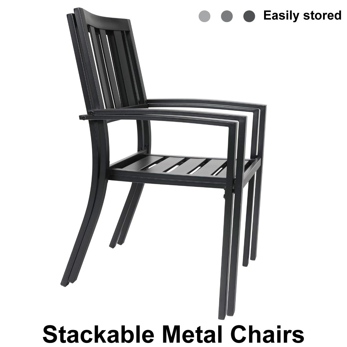 MFSTUDIO 8-Piece Patio Dining Set with 6 Steel Slat Chairs, 1 Metal Rectangular Table & 13ft Double-Sided Umbrella (Orange Red) - Outdoor Furniture for Garden, Backyard, Poolside & Restaurant Use