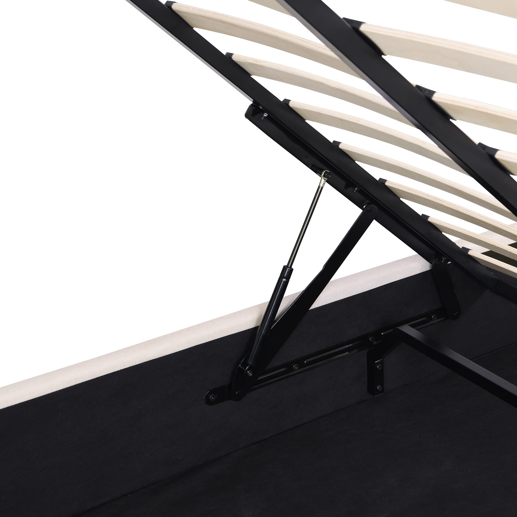 Danxee Full Upholstered Platform Bed Frame with Hydraulic Storage System - Modern Heavy Duty Bed with Wood Slat Support, No Box Spring Required (Beige) | Perfect for Small Bedrooms, Guest Rooms & Space-Saving Storage Solutions