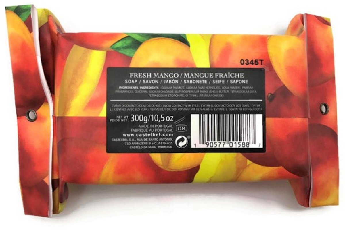 Castelbel Fresh Mango Moisturizing Aromatic Soap Bar - 10.5 oz Natural Handmade Soap with Shea Butter for Dry Skin - Perfect for Bath, Shower & Gift Giving