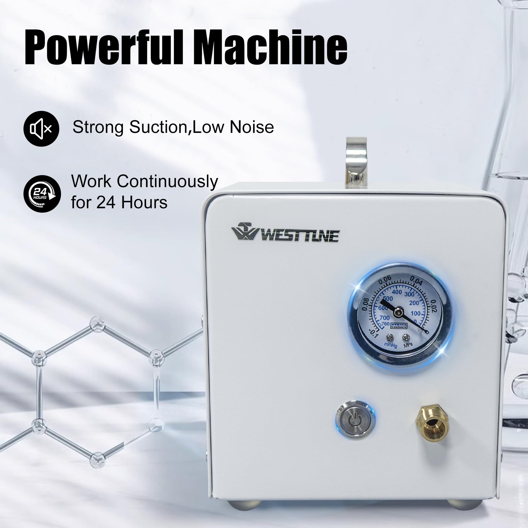 Lab Diaphragm Vacuum Pump - Portable Oilless Vacuum Filtration System for Laboratory Use with 2 Rubber Tubes & 10L/min Negative Pressure - Ideal for Chemistry Experiments, Medical Research & Scientific Filtration