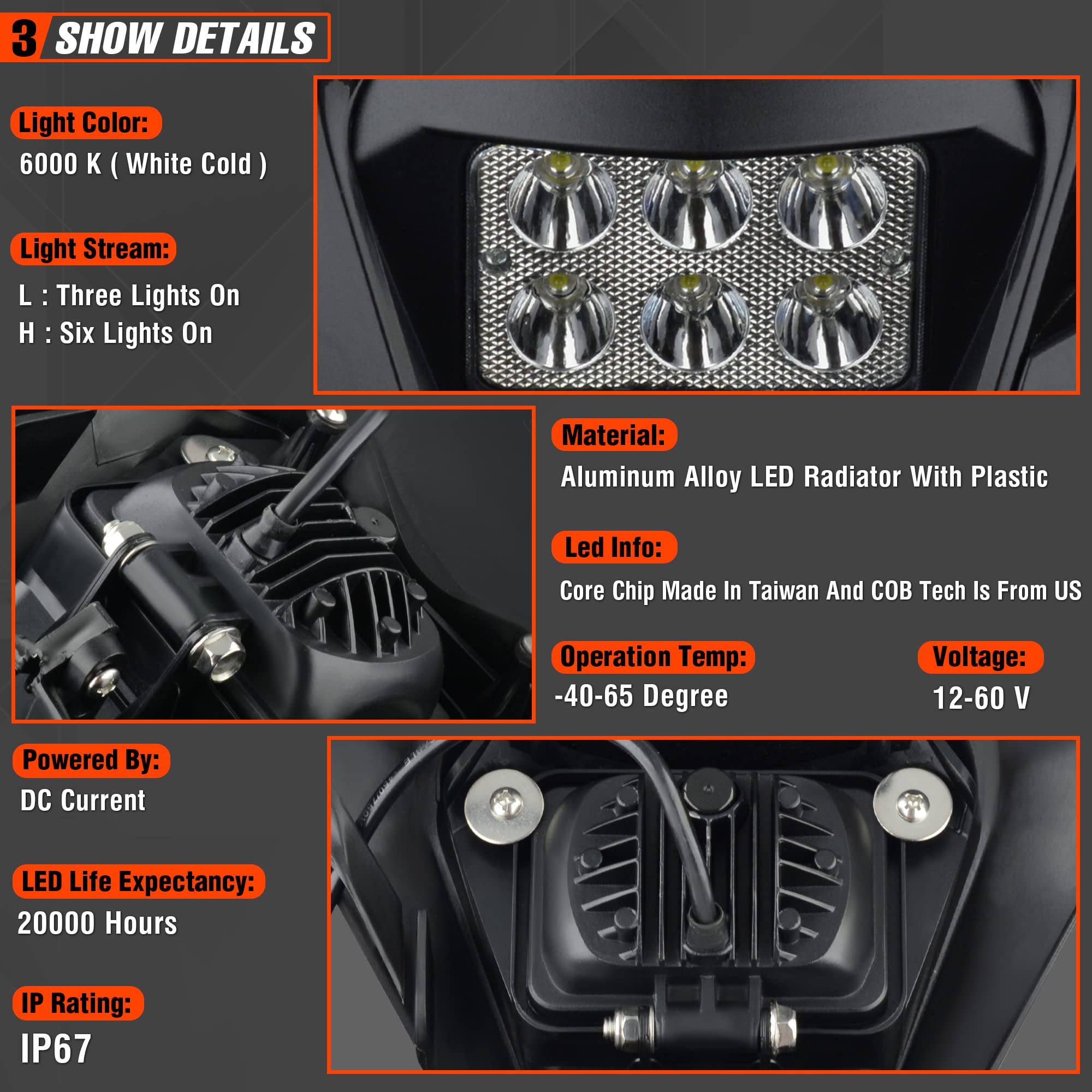 High-Performance Dirt Bike LED Headlight Kit - Universal Motorcycle Pit Bike Headlamp for KTM 2014-2016 EXC/EXCF/SX/SXF/XC/XCF/XCW/XCFW Models (Black) - Perfect for Night Riding, Off-Road Adventures & Trail Exploration