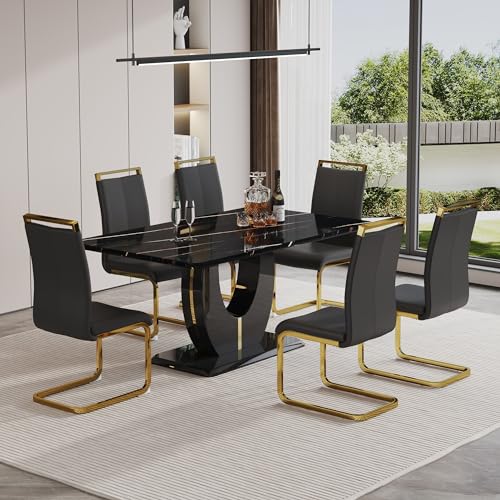 Black Table With 6 Black Chairs
