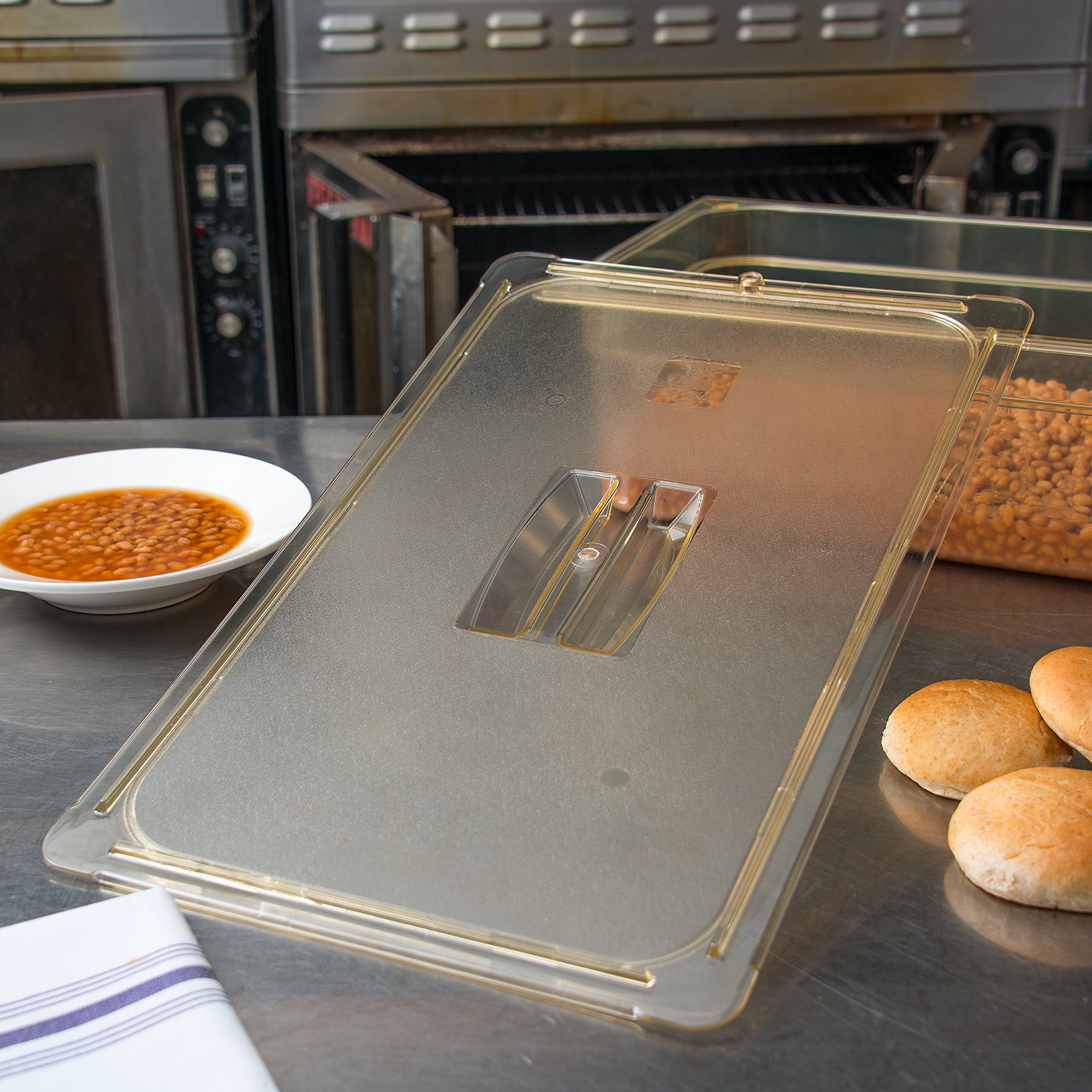 Carlisle 10410U13 High Heat Universal Lid for Full Size Food Pans - 20.75 x 12.88 Inches, Amber, Durable Plastic, Case of 6 - Perfect for Restaurants, Catering & Commercial Kitchens