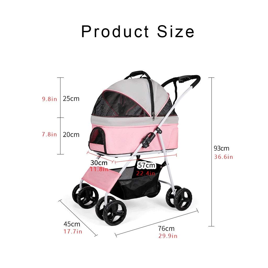 Premium Foldable 4-Wheel Pet Stroller for Small & Medium Dogs & Cats up to 40 lbs - Breathable Detachable Carrier with Large Storage Net Bag (Black) - Perfect for Park Walks, Vet Visits & Shopping Trips