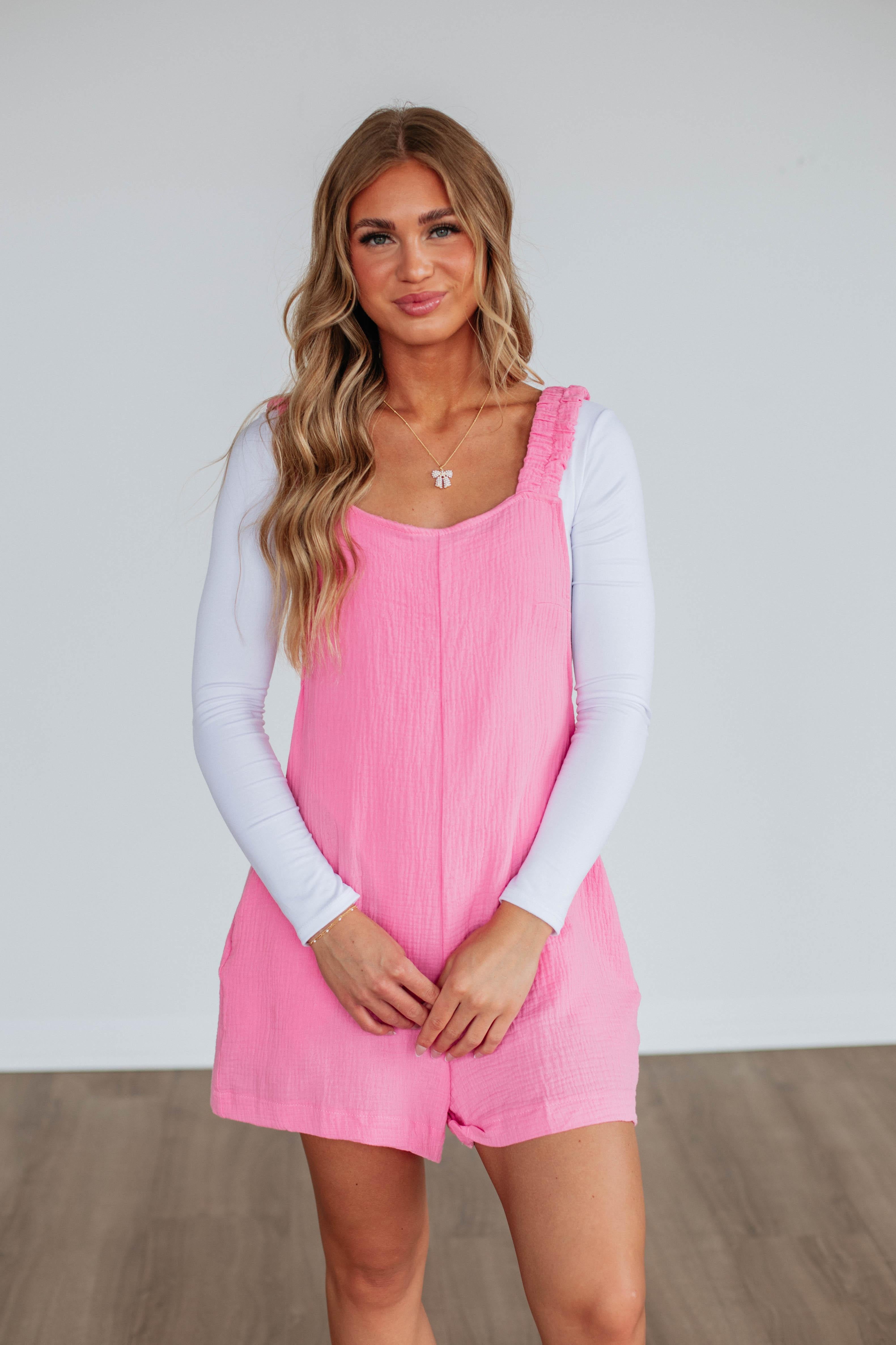 Chamberly Romper for Women - Soft Bubblegum Pink Jumpsuit, Casual One-Piece Outfit for Lounge, Travel & Summer Days