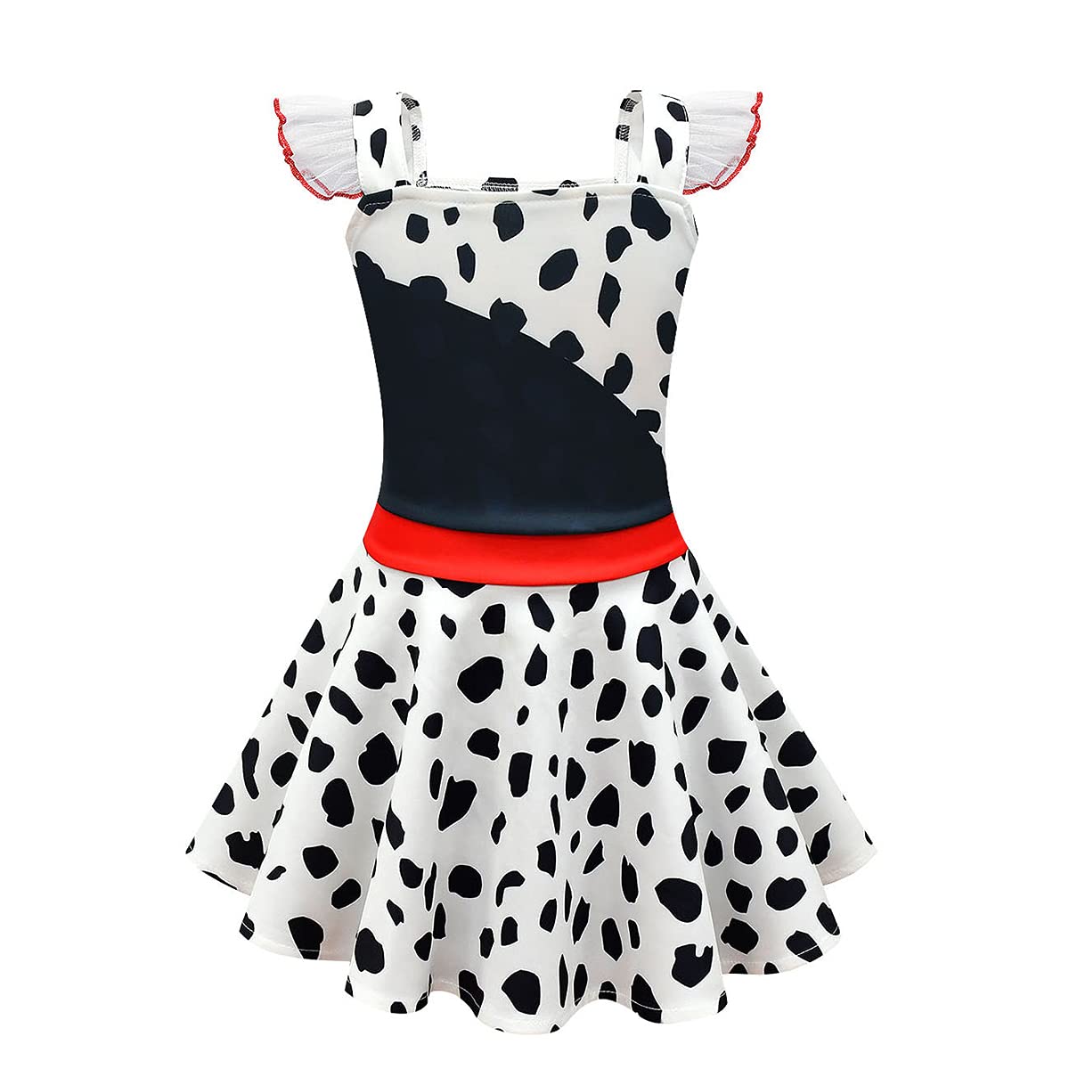 Kids Cruella De Vil Costume - Black & White Spotted Dalmatian Dress for Halloween, Cosplay, Dress Up & Photo Shoots | Perfect for Halloween Parties, Themed Events & Disney Character Play