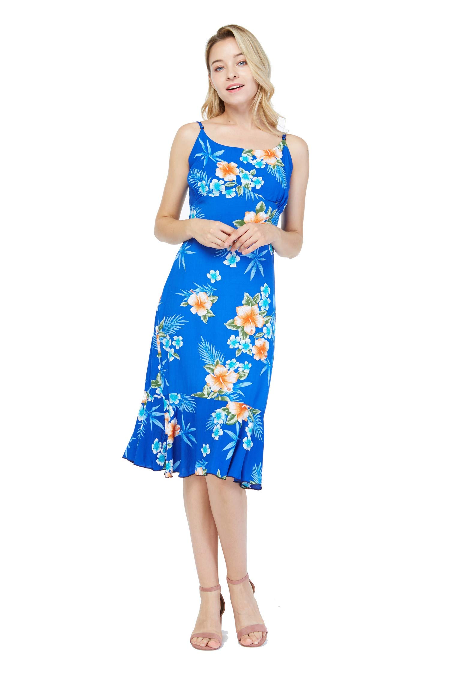 Hawaiian Luau Mermaid Ruffle Dress for Women & Girls - Matching Mother Daughter Hibiscus Blue Wrap Dress - Perfect for Beach Parties, Vacations & Summer Outfits