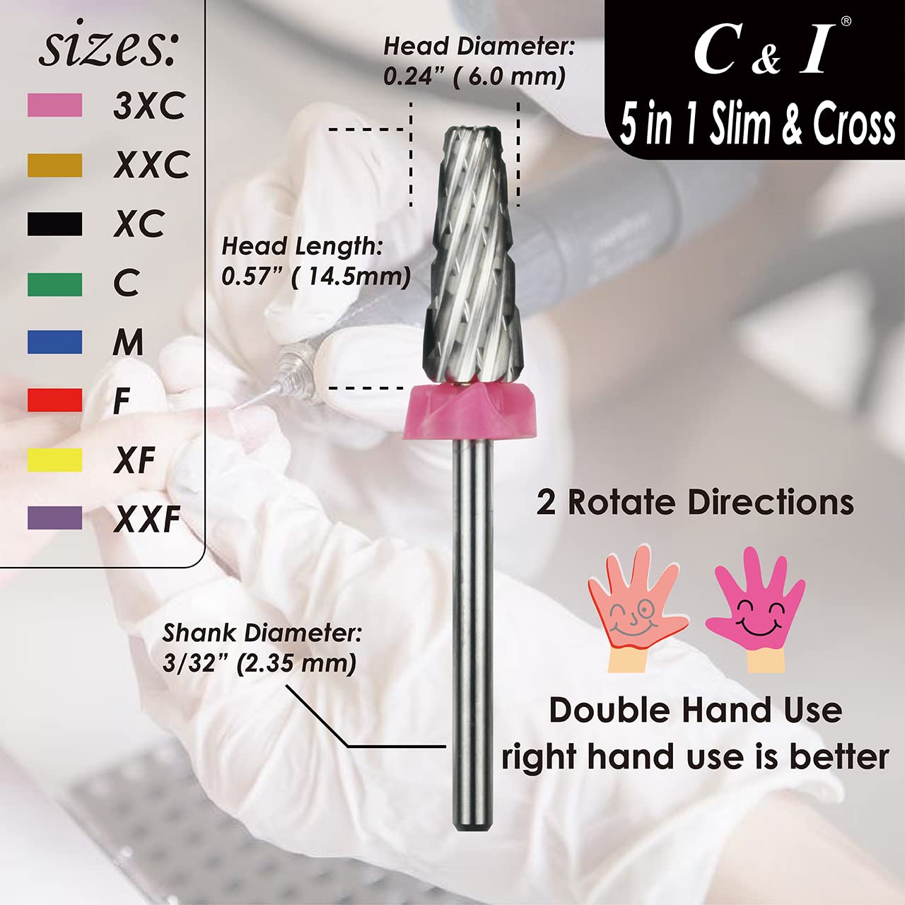 Professional 5-in-1 Nail Drill Bit Set - Cross & Slim Edition for Electric Manicure Machines (Middle-M) | Perfect for Salon & Home Nail Care, Acrylics & Gel Extensions