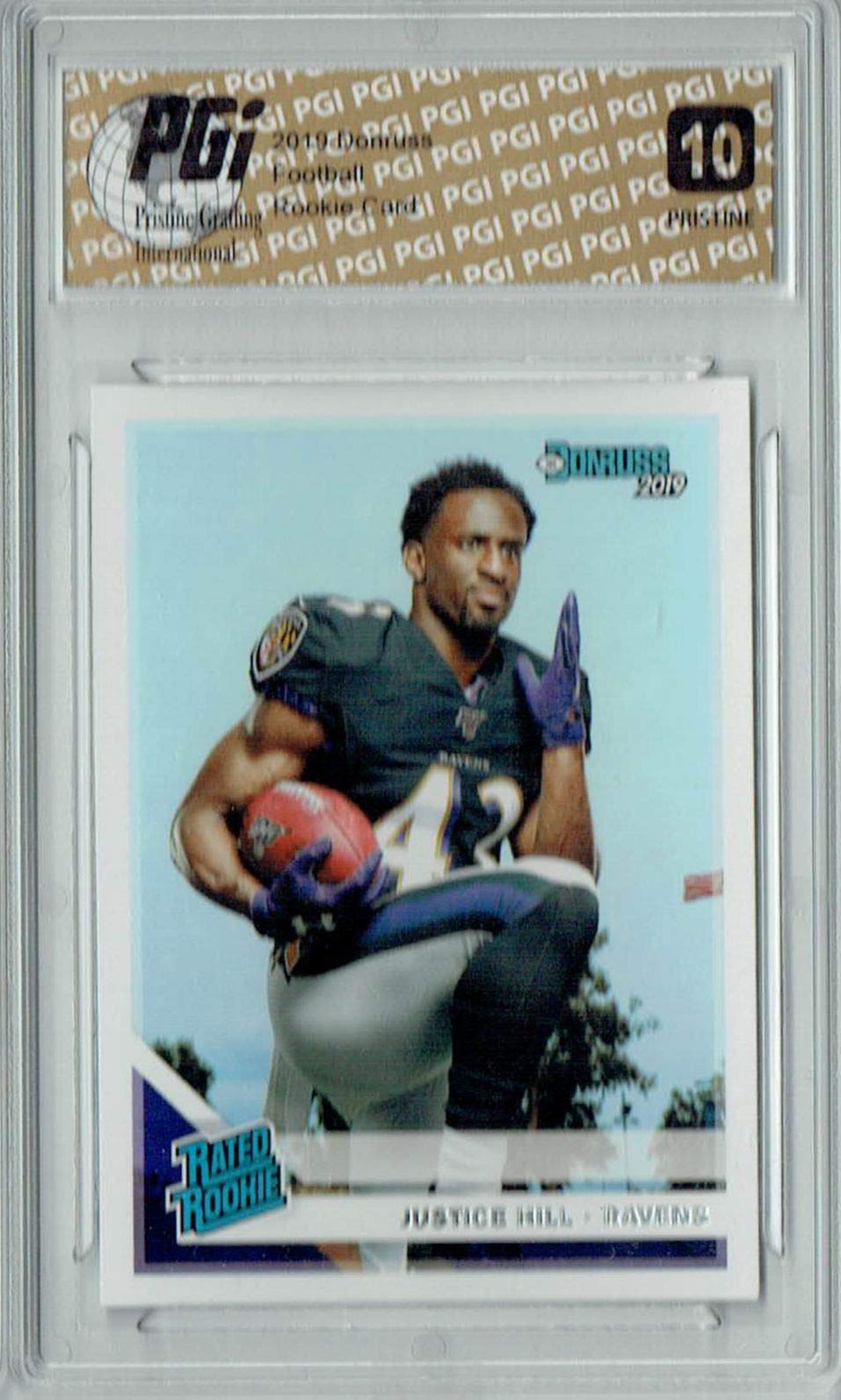 Justice Hill 2019 Donruss #333 PRISTINE Rookie Football Card PGI 10 - Perfect for NFL Collectors, Sports Memorabilia Displays & Investment Collections
