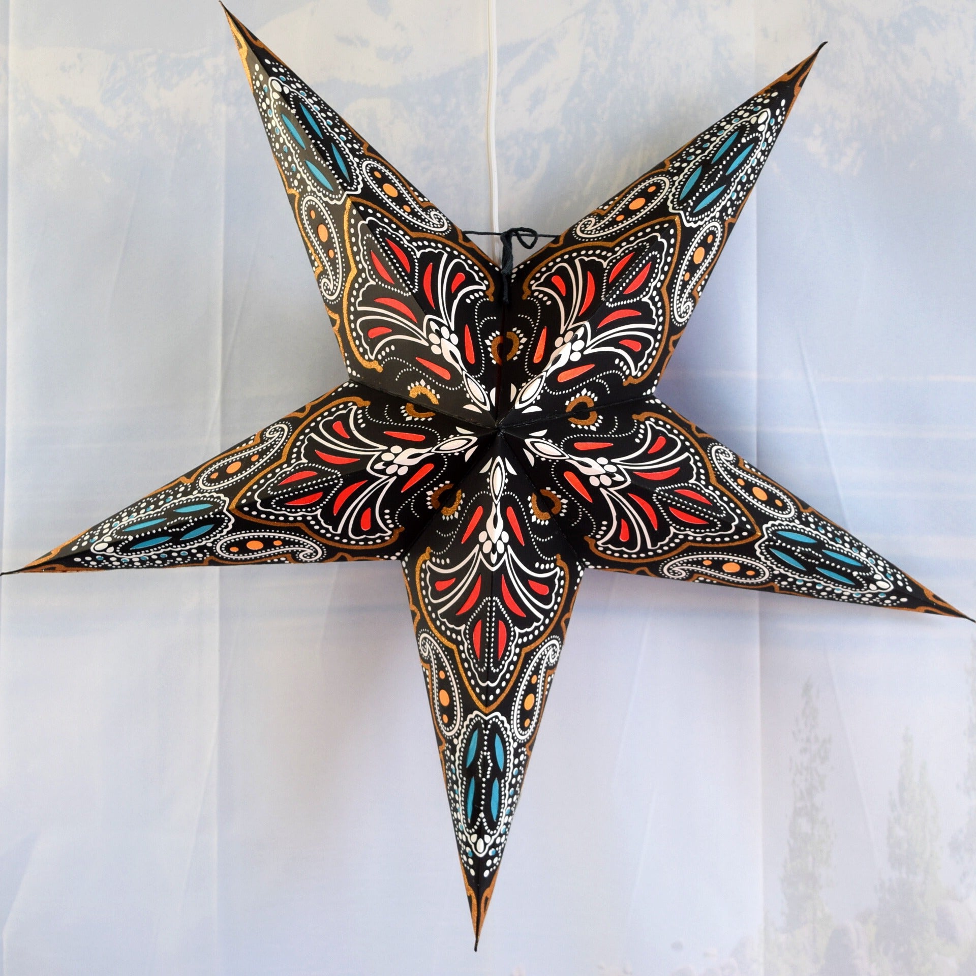 24 Inch Black Aura Glow Glitter Paper Star Lantern - Party Decor, Wedding Centerpiece, Boho Home Decoration, Festival Lighting for Indoor & Outdoor Events