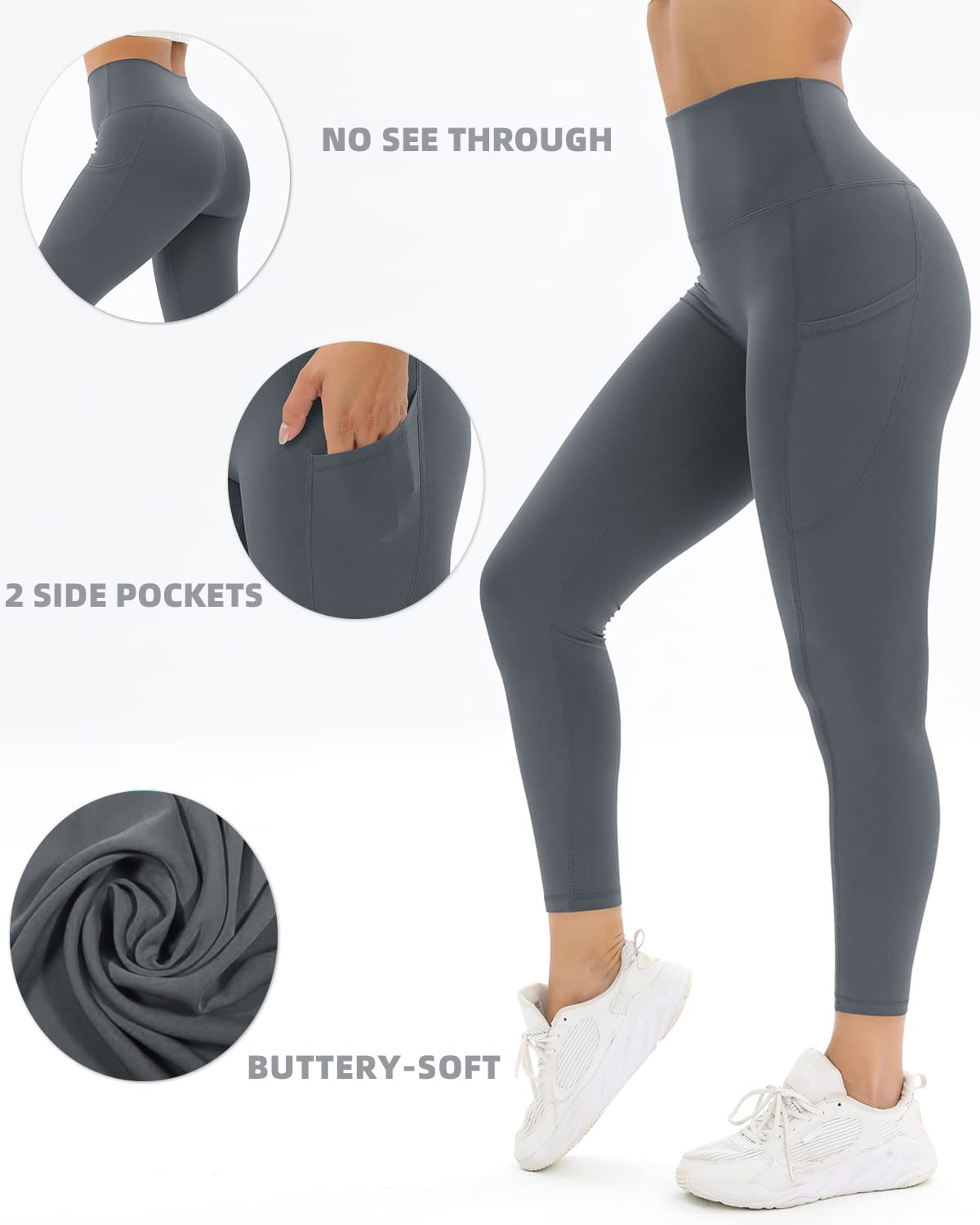 2 Pack Women's High Waisted Yoga Pants with Pockets - Tummy Control Workout Running Leggings for Gym, Yoga & Everyday Wear
