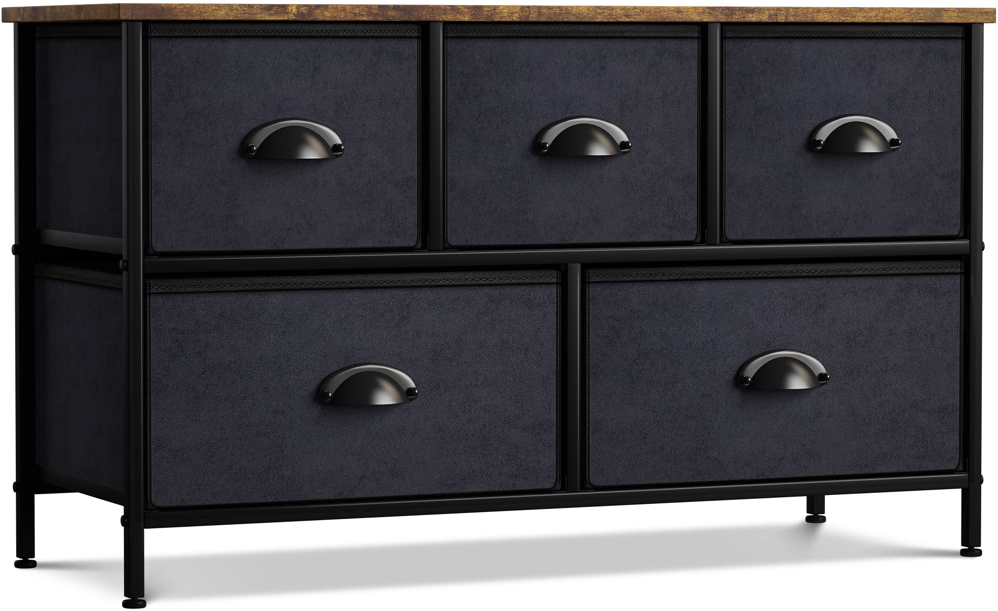 Sorbus 5-Drawer Dresser Organizer - Sturdy Steel Frame & Wood Top Storage Chest with Easy-Pull Fabric Bins - Wide TV Stand for Bedroom, Hallway, Closet & Office Organization | Perfect for Small Space Storage & Home Decor