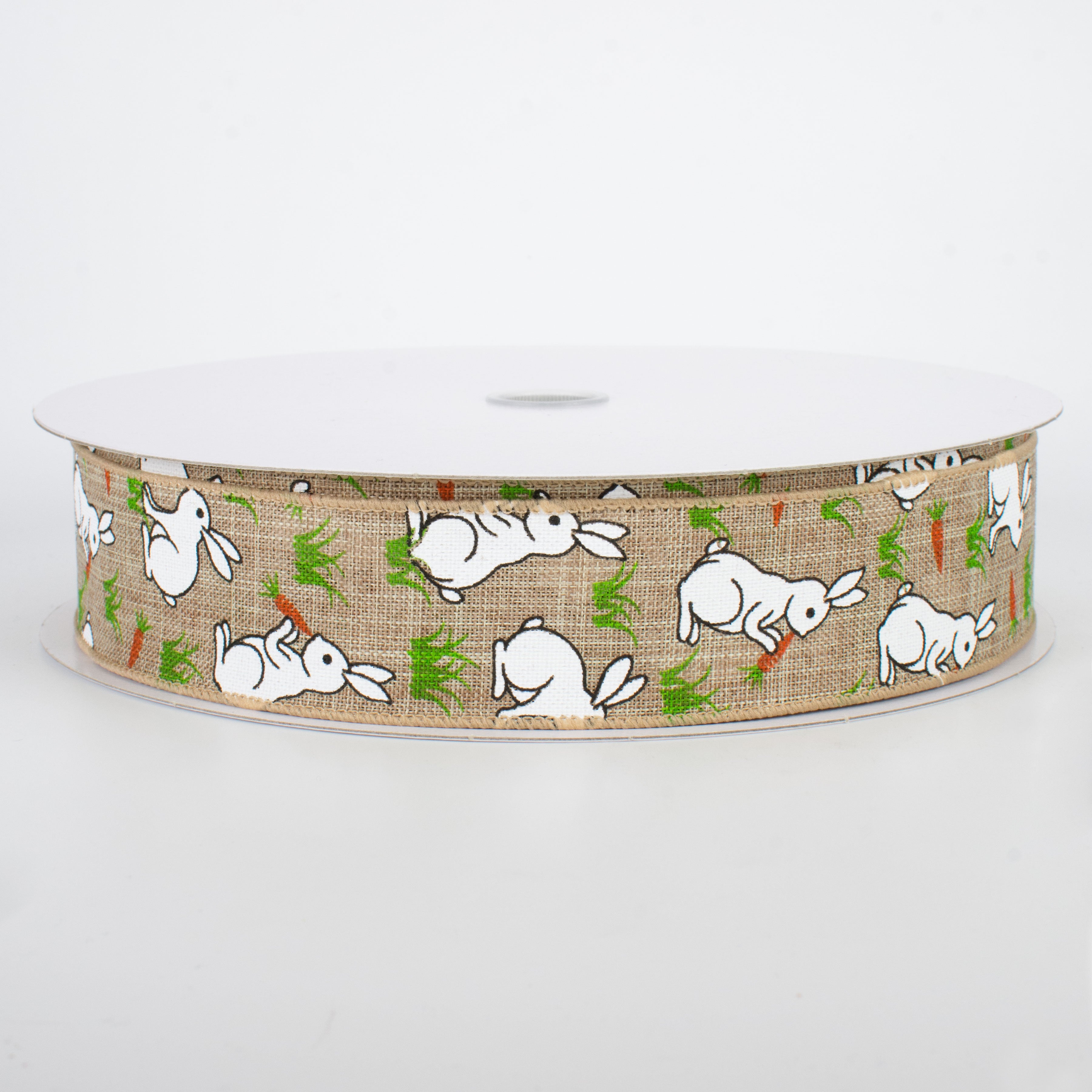 1.5 Inch Bunny & Carrots Printed Ribbon - Natural Cotton Craft Ribbon (50 Yards) for Easter Decorations, Gift Wrapping, DIY Scrapbooking & Spring Party Decor