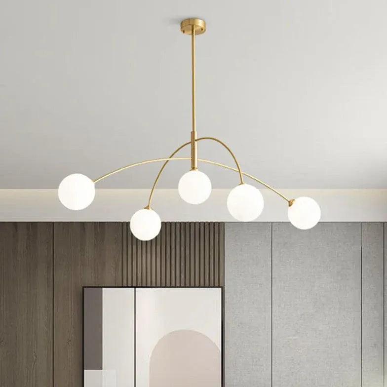 Modern White Glass Ball Arc-Shaped Metal Chandelier - Elegant Ceiling Light Fixture for Dining Room, Bedroom, Living Room Decor