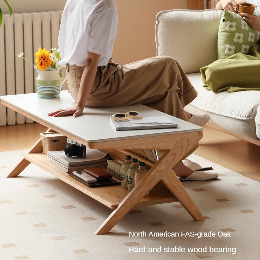 Solid Oak Wood Modern Rocking Coffee Table - Stylish and Durable Living Room Centerpiece for Cozy Home Decor