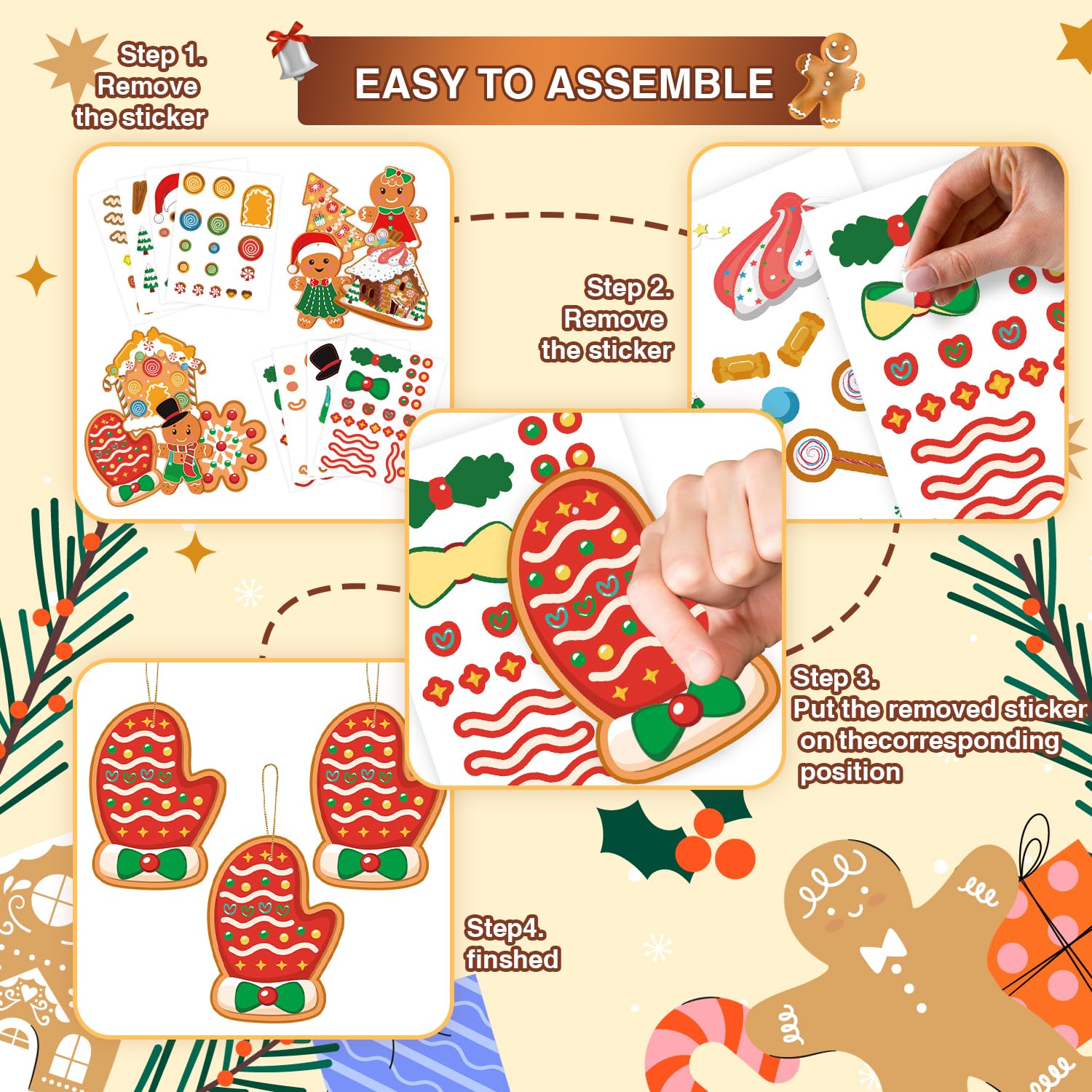 32 Pcs DIY Christmas Gingerbread Cookie Ornaments Kit - Holiday Tree Decorations, Xmas Classroom Party Favors & Crafts for Kids (Perfect for Christmas Decor, Gift Making & School Activities)