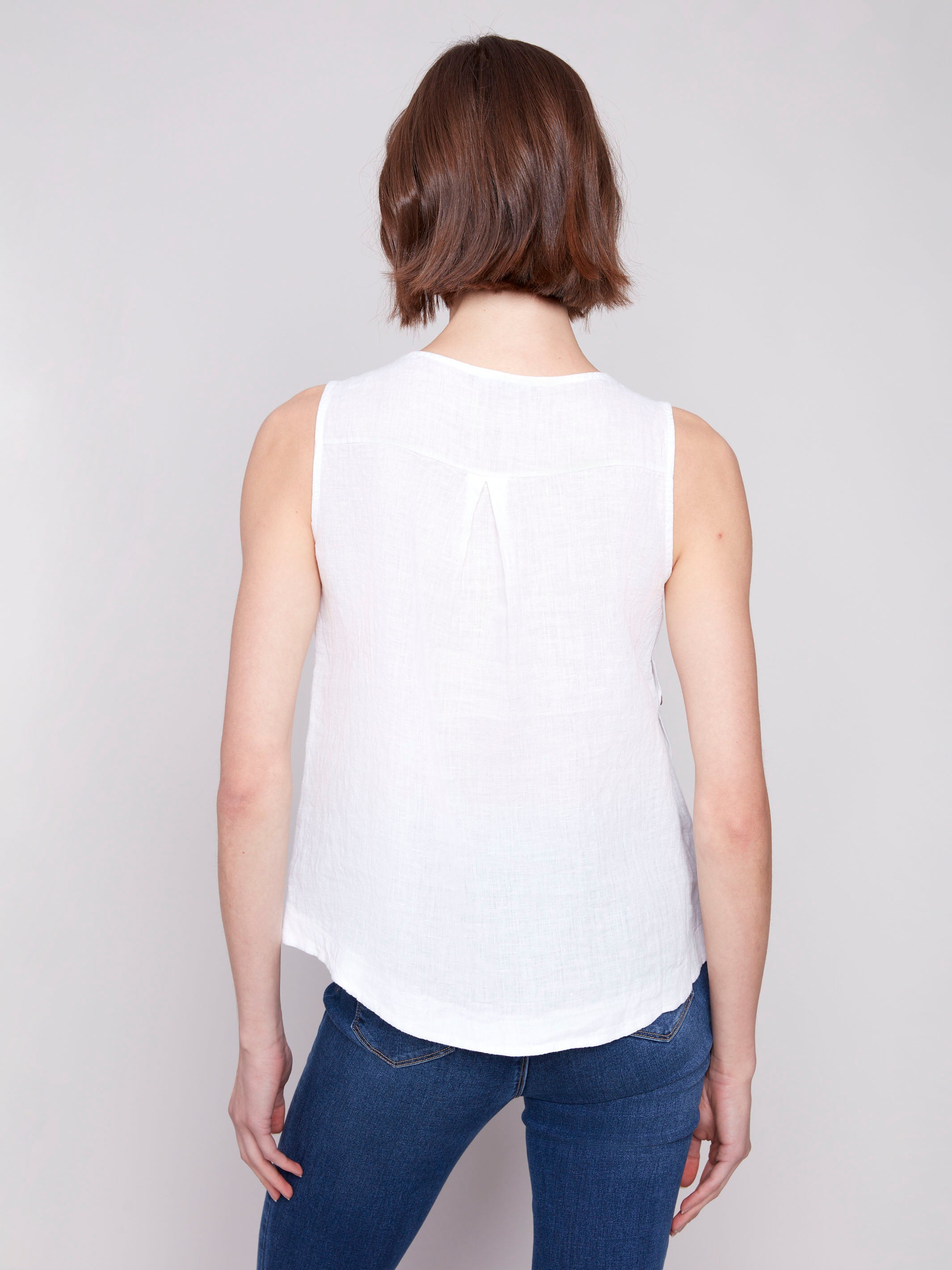 Women's White Sleeveless Linen Blouse with Side Buttons - Perfect for Summer Outfits, Beach Vacations & Casual Wear