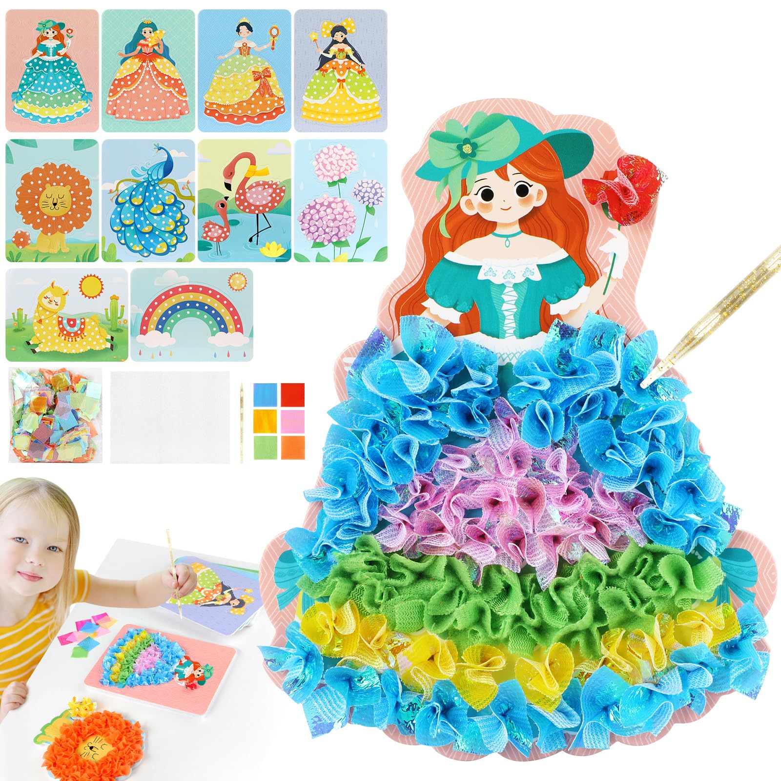 Creative Poke Art Fabric Puzzle Kit for Kids - 10 DIY Puncture Painting Dress-Up Boards, Arts & Crafts Gift for Girls (Dream World Theme) - Perfect for Birthday Gifts, Classroom Activities & Creative Playtime