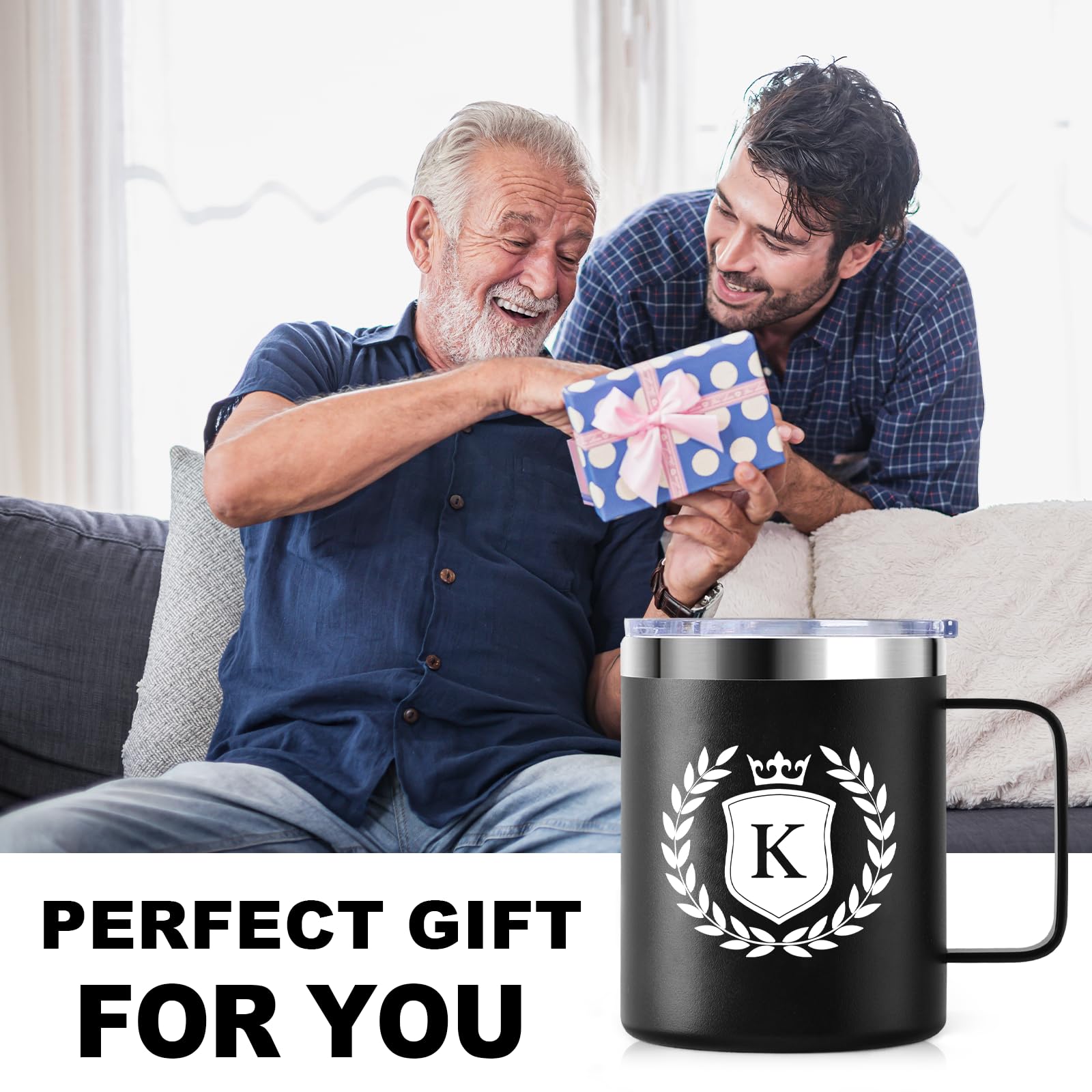 **Personalized Coffee Mug with Initial K - Custom Monogrammed Gifts for Men & Women - 12oz Insulated Travel Mug with Lid - Perfect for Christmas, Birthday, Anniversary & Romantic Gifts - Ideal for Office, Home & Travel Use**