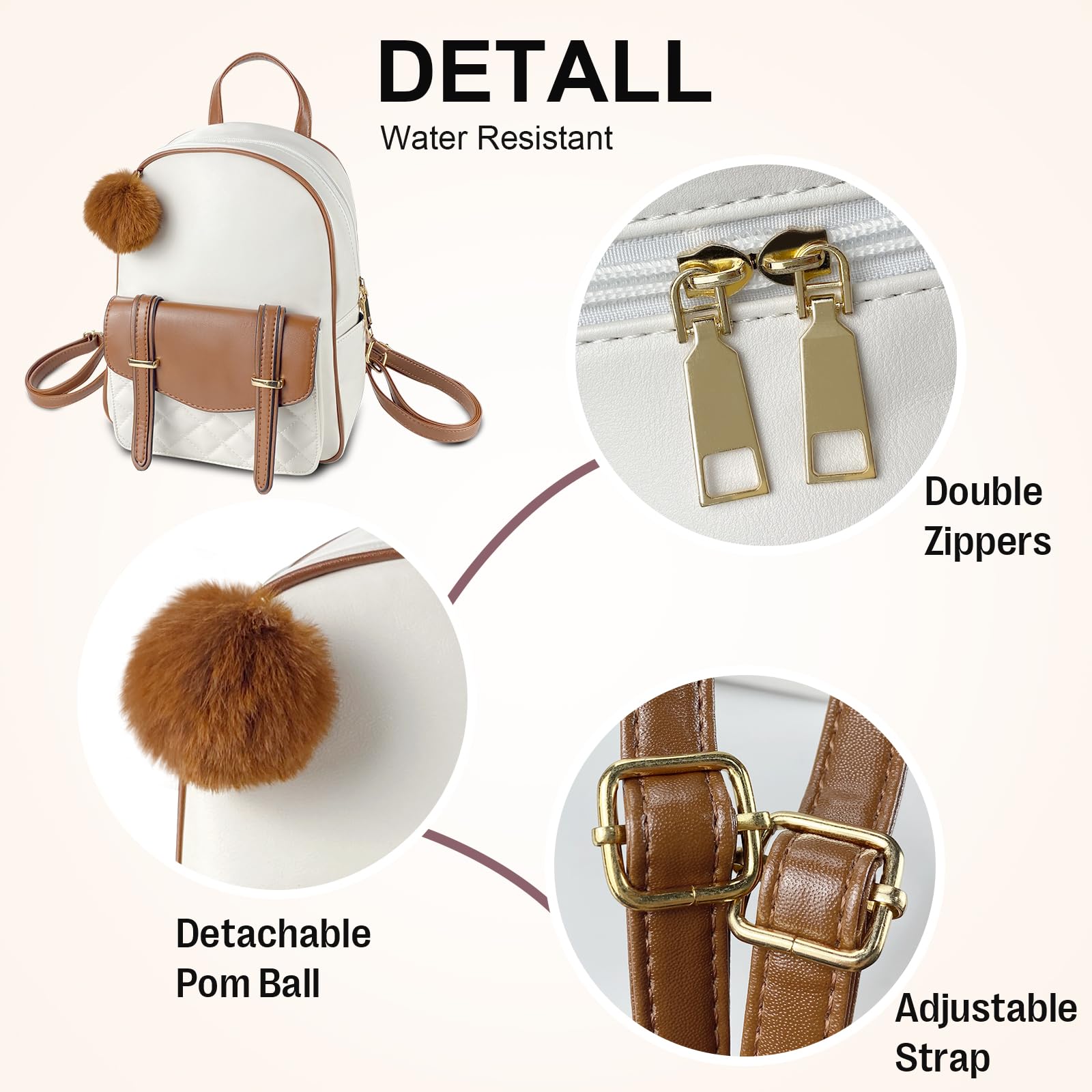 ZGWJ Women's Mini Leather Backpack Purse - Cute Bowknot Design Small Backpack for Casual Travel, Daily Use & Shoulder Bag (Beige-Brown) | Perfect for Work, School, Shopping & Weekend Outings