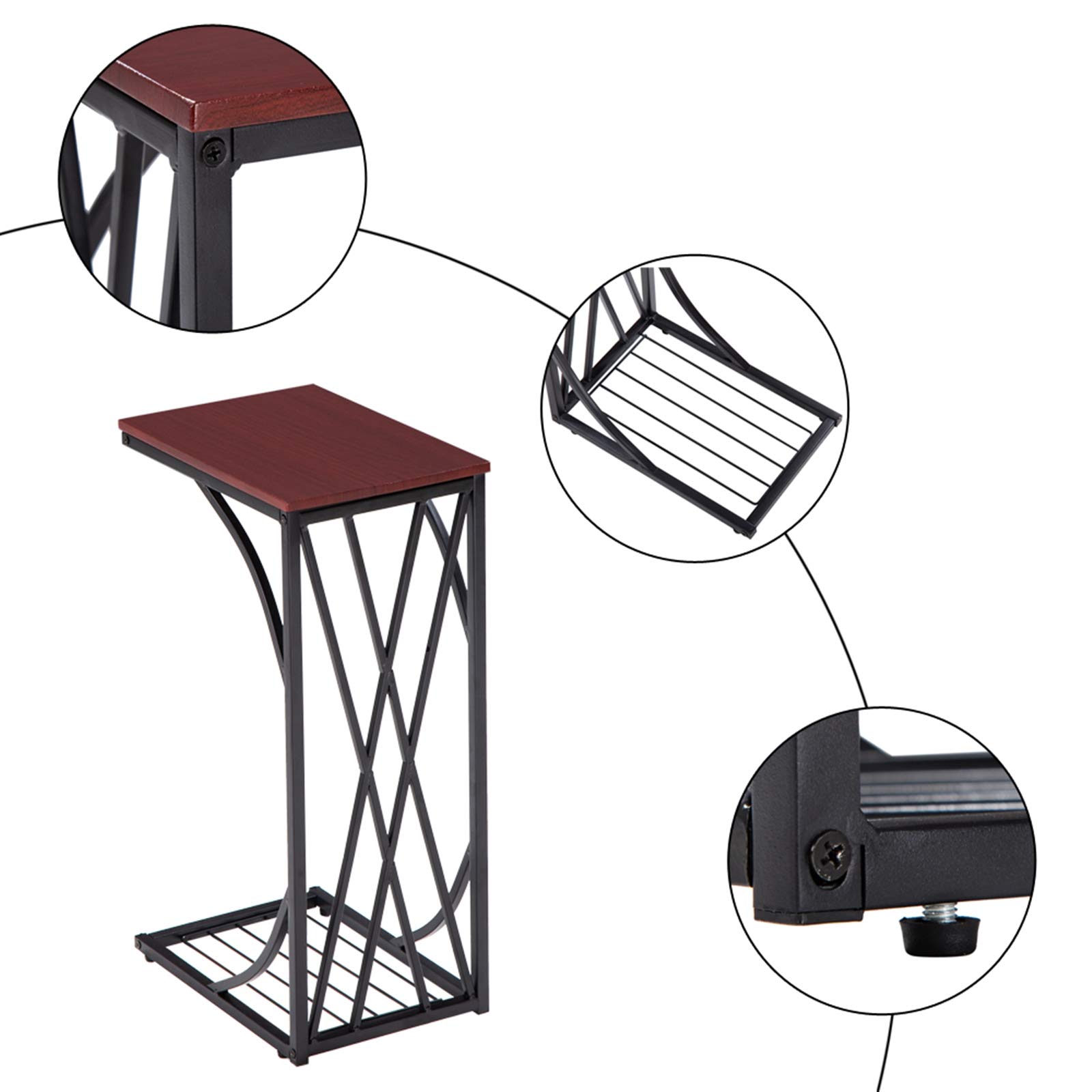 Brown C-Shaped Sofa Side Table - 30.5