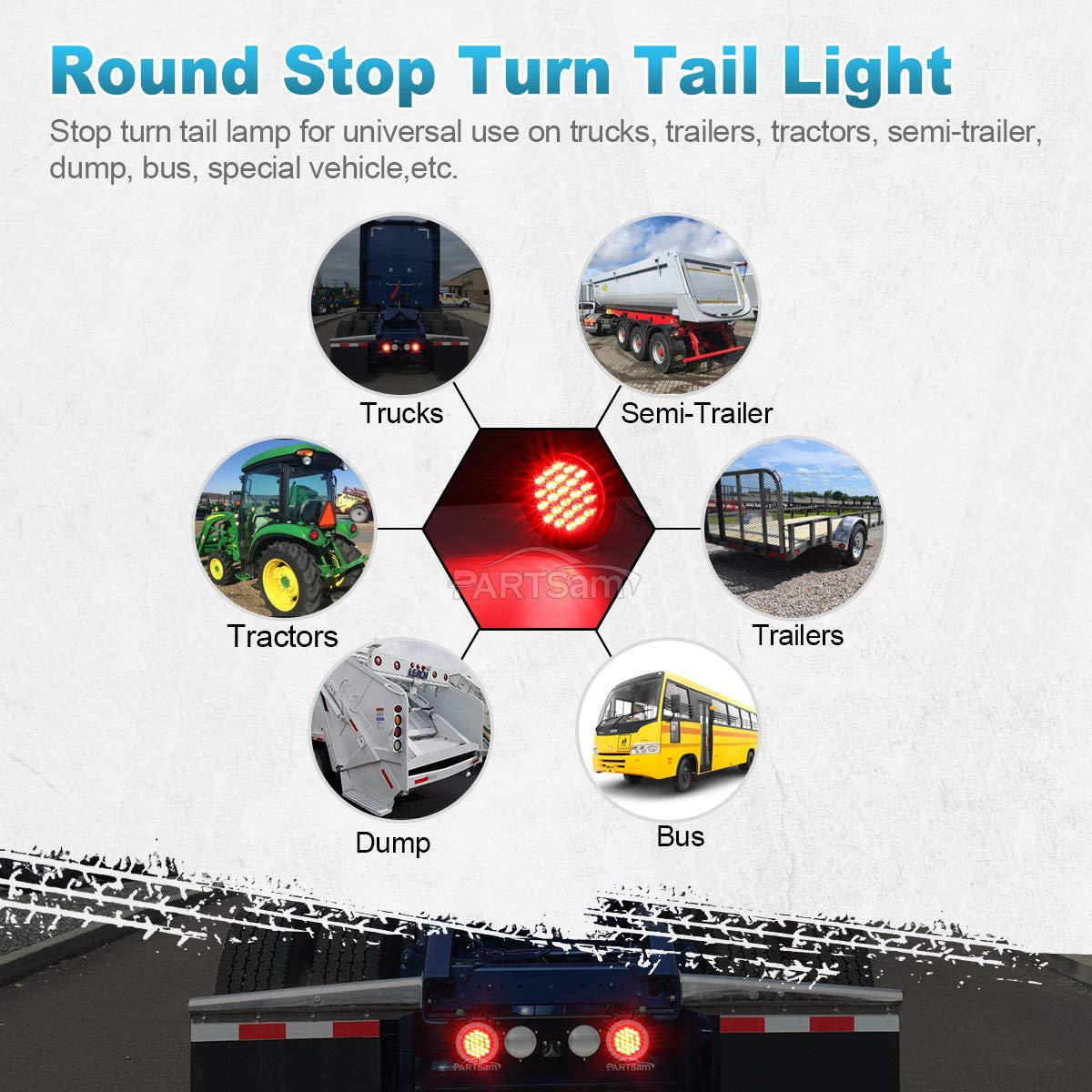Partsam 10Pcs Red 4 Inch Round LED Trailer Tail Lights - 12LED Flange Mount, Stainless Steel Chrome Bezel, Waterproof Stop/Turn/Brake Lights - Replacement for Trucks, RVs, Trailers (12V) - Perfect for Heavy Duty Vehicles, Campers & Marine Applications