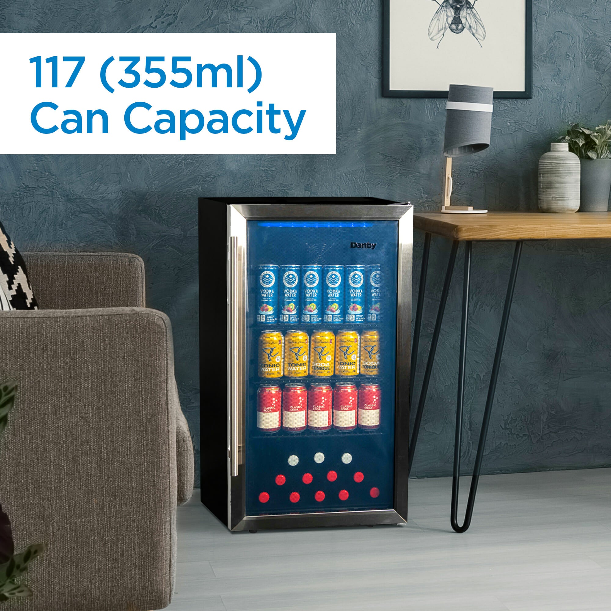 Danby DBC117A2BSSDD 3.1 cu. ft. Stainless Steel Freestanding Beverage Cooler - Perfect for Home Bars, Offices, and Entertaining Spaces