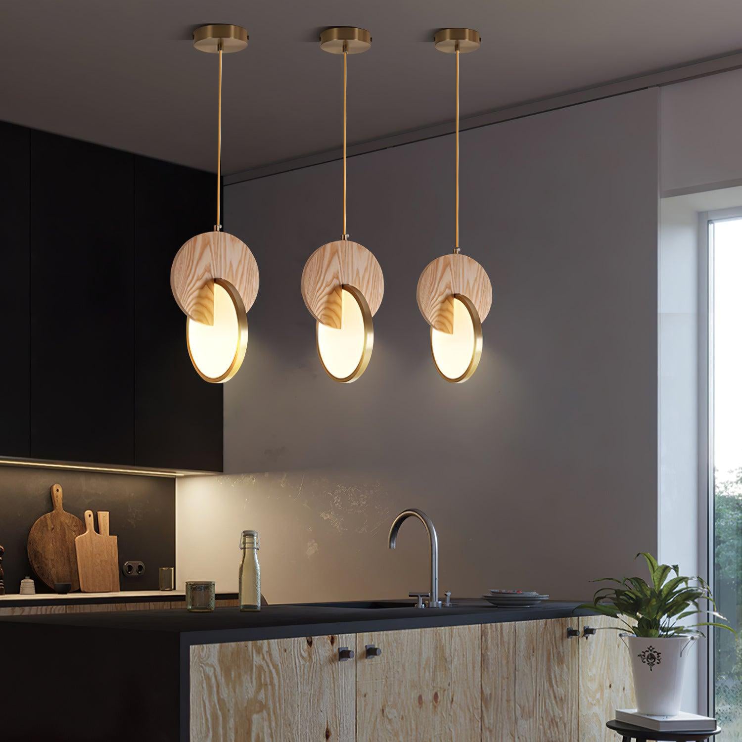 Modern Double Disk Pendant Light - Adjustable Hanging Chandelier for Dining Room, Kitchen Island & Living Room Decor