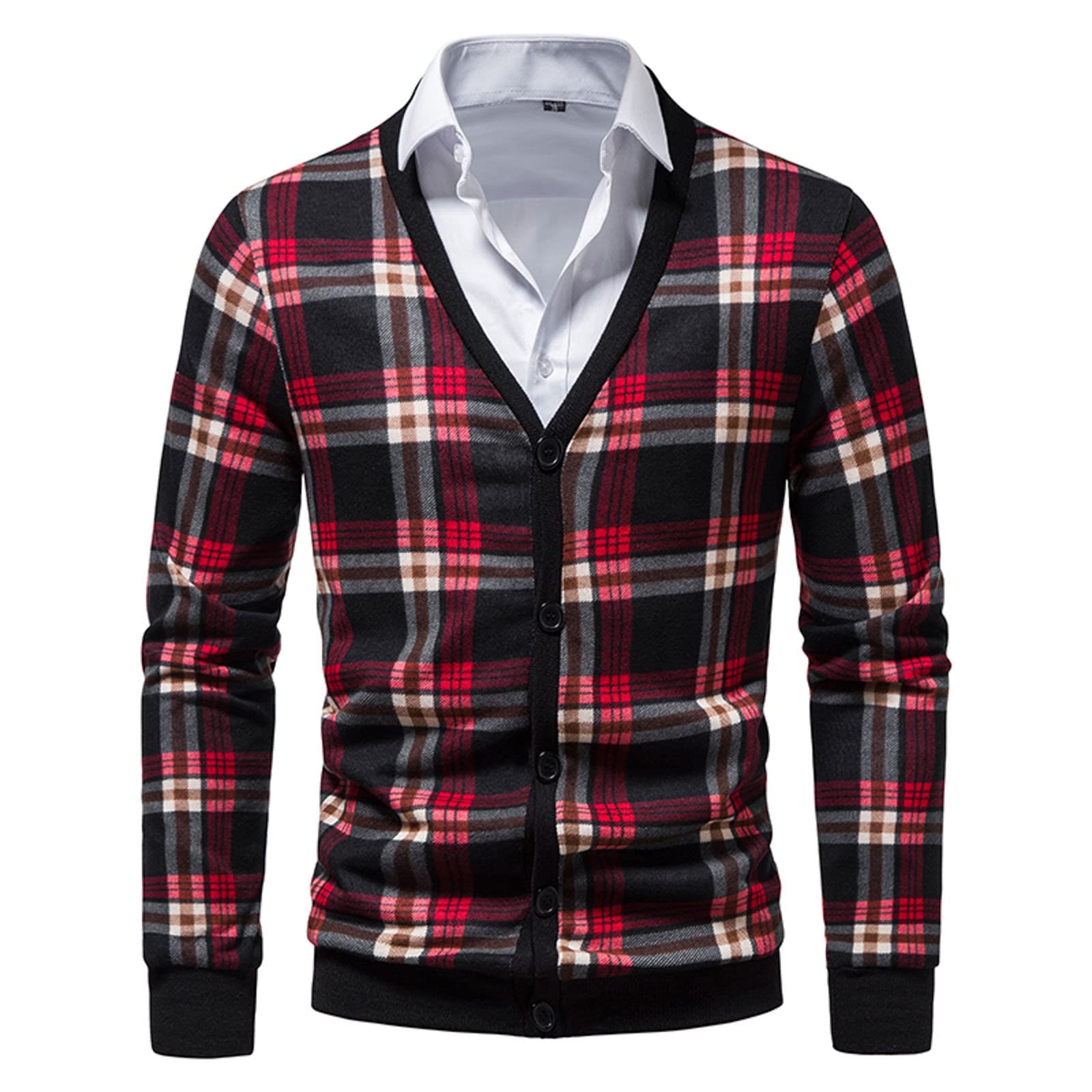 QWENTMTNTY Men's Spring Summer Thin Casual Printed Large Pocket Knit Cardigan Sweater Jacket - Lightweight Open Front Cover-Up for Office, Travel & Outdoor Activities