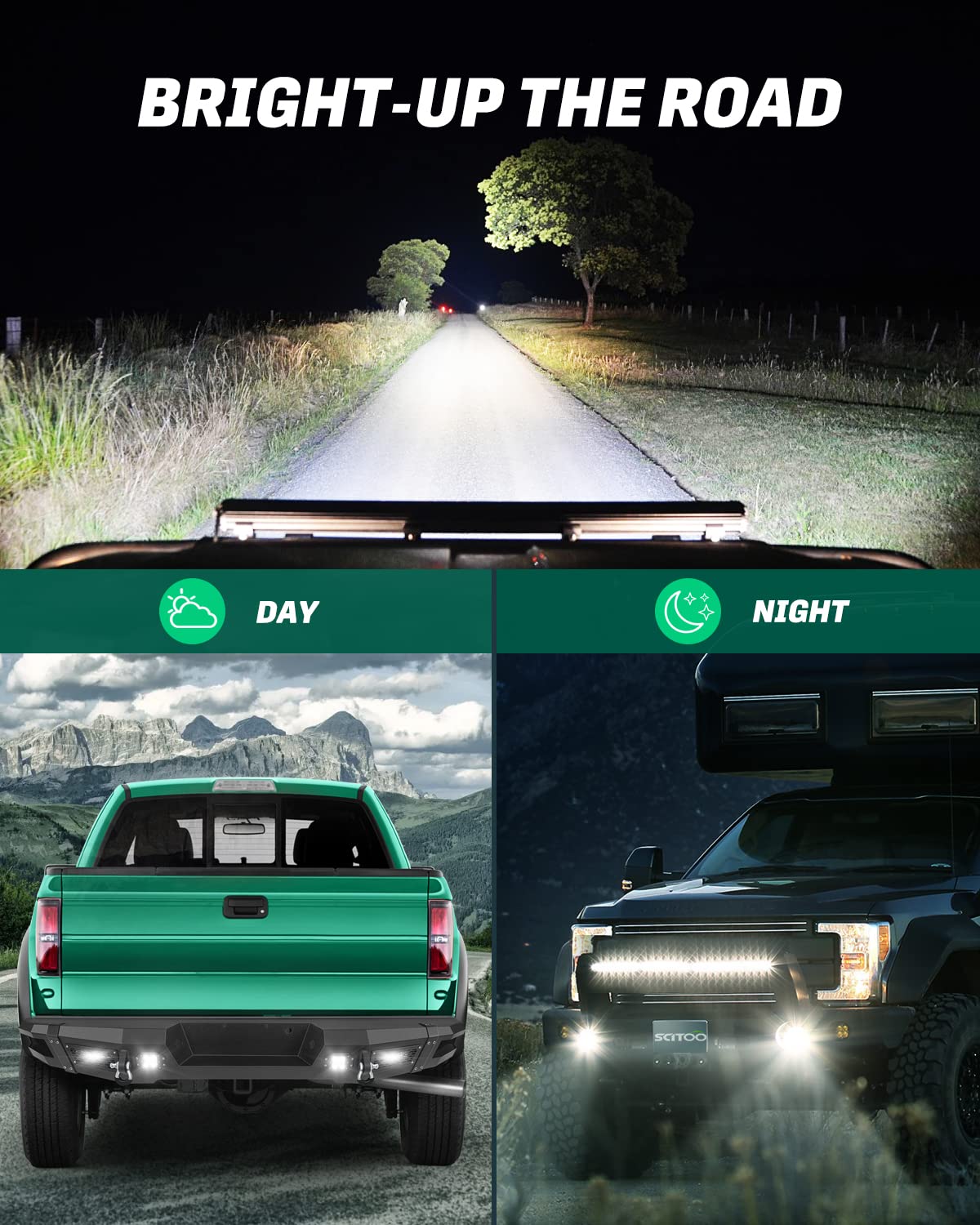 SCITOO Rear Bumper Replacement for 2009-2014 Ford F-150 with D-Ring & LED Lights - Textured Black - Heavy Duty Off-Road Truck Accessory for Towing & Adventure