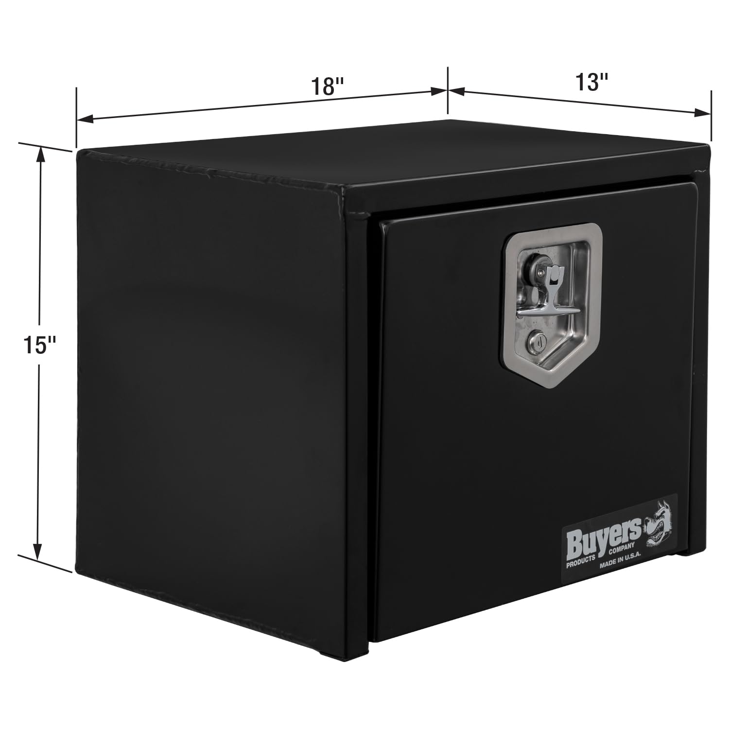 Black Steel Underbody Truck Tool Box with Lockable T-Handle Latch - 15 x 13 x 18 Inch Heavy Duty Storage Box for Pickup Truck Bed - Made in USA - Secure Storage for Tools, Equipment & Work Gear