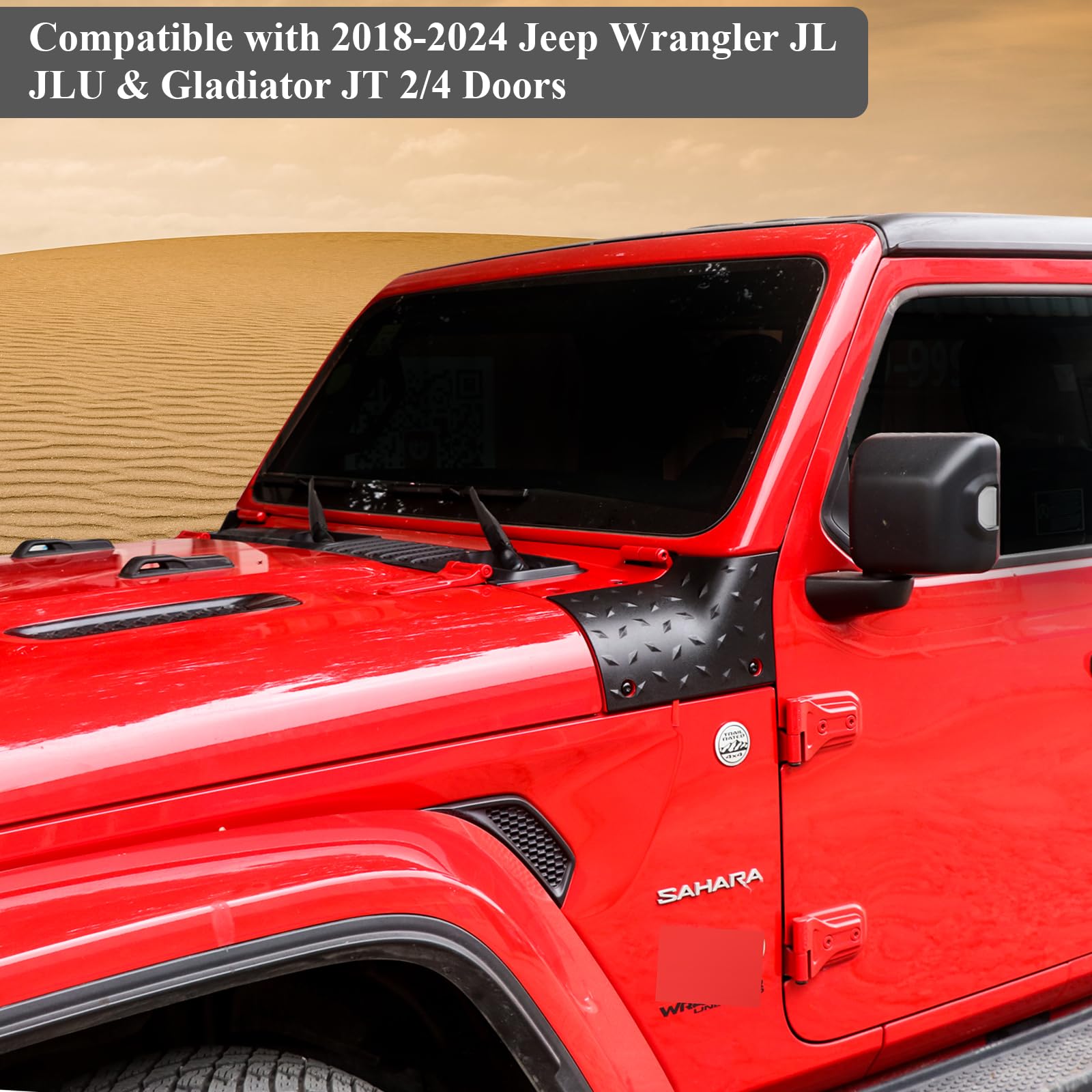 Jeep JL Cowl Body Armor Cover - Textured Black Corner Guards for 2018-2024 Wrangler JL/JLU & Gladiator JT - Durable Exterior Protection - Perfect for Off-Roading & Adventure Driving