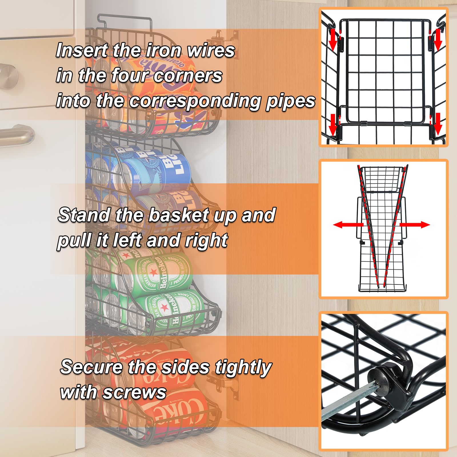 3-Pack Stackable Standing Can Dispenser Organizer - Foldable Beverage & Soda Storage Bin with Handles for Kitchen, Pantry, Countertop or Cabinet - Perfect for Parties, BBQs & Home Organization (Patent Pending)