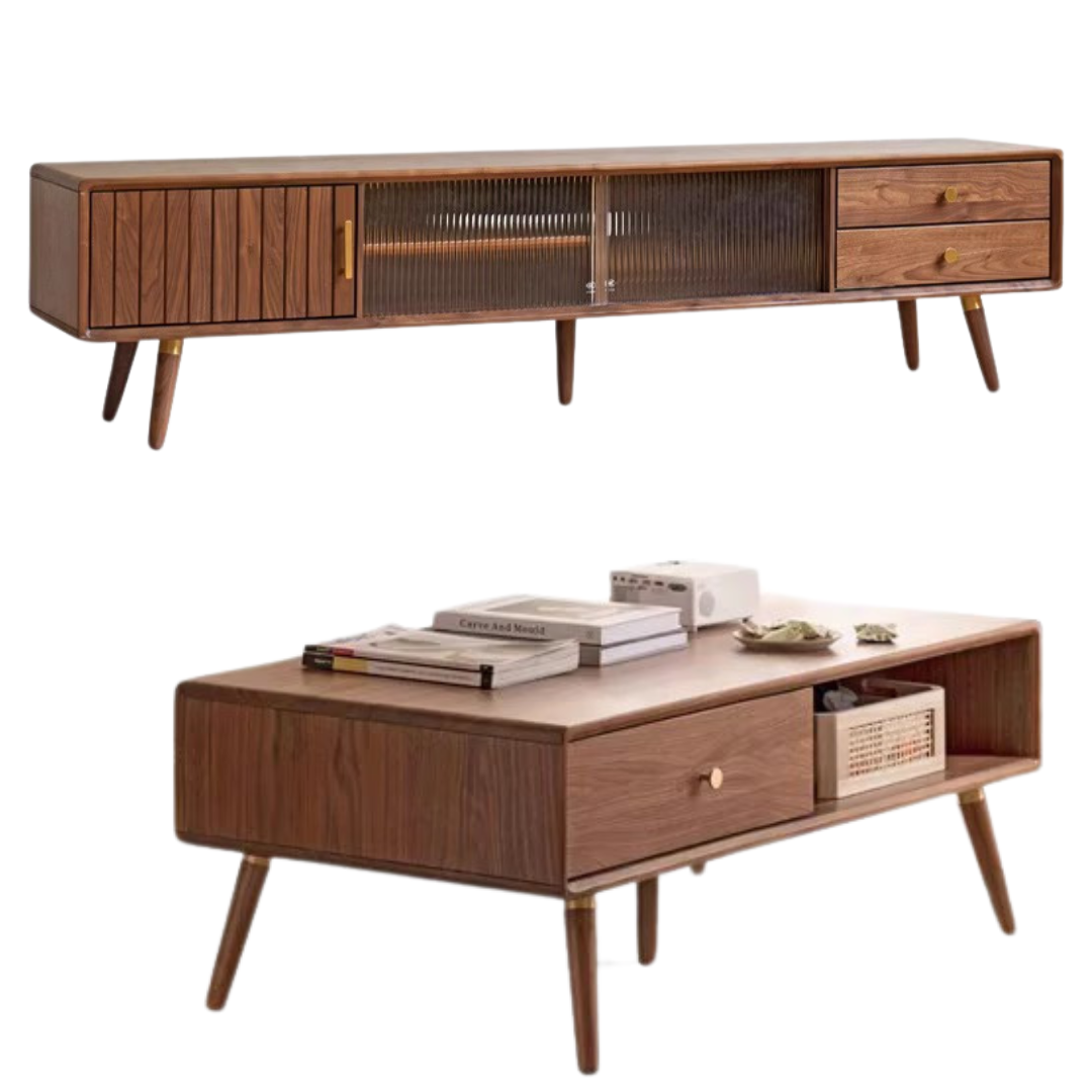 Premium Black Walnut Solid Wood TV Stand - Modern Entertainment Center for Living Room, Bedroom & Home Theater