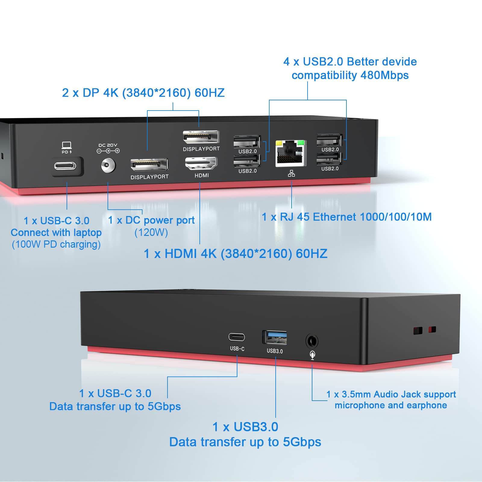 13-in-1 USB C Docking Station for Laptop - Triple 4K@60Hz HDMI/DP, 100W PD Charging, Gigabit Ethernet, 6 USB Ports, Audio Jack - Compatible with MacBook, ThinkPad, Dell, HP (Perfect for Home Office & Multi-Monitor Setup)