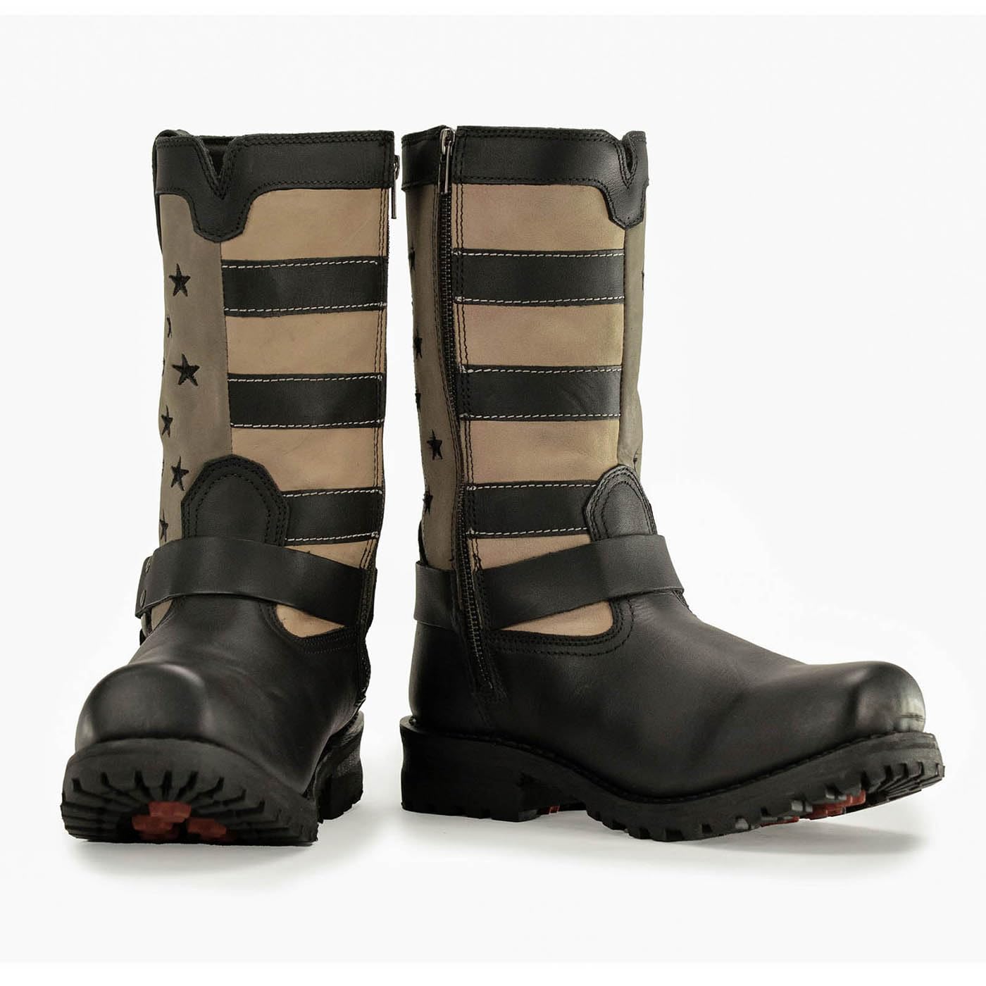 Milwaukee Leather Men's Stars and Stripes Black with Tan Motorcycle Boots - Harness Riding Boots for Men Size 7.5 (MBM9045) - Perfect for Cruising, Biker Events & Motorcycle Rides