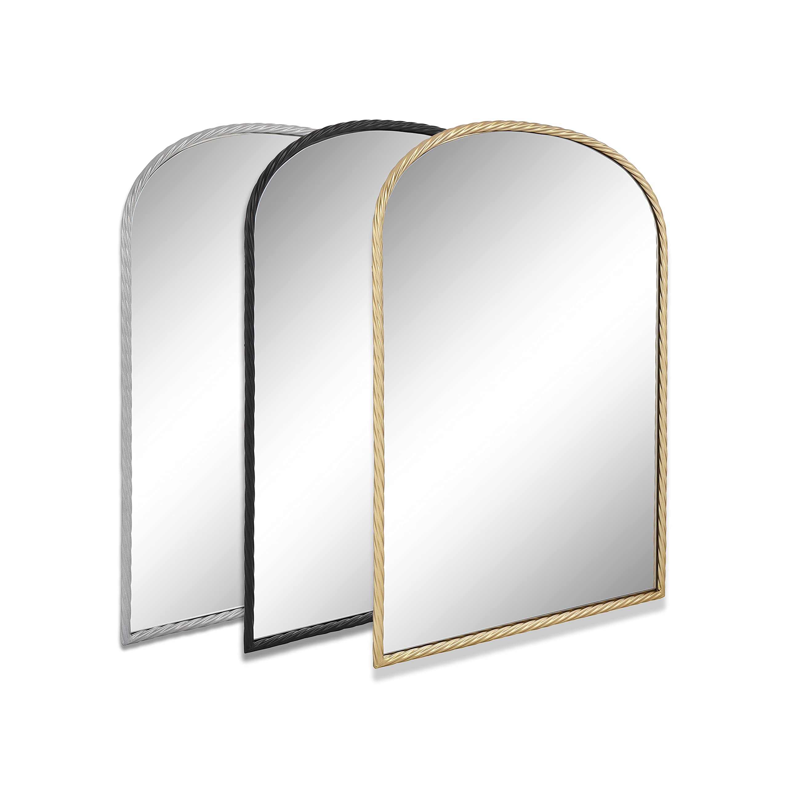 24x31 Inch Arch Mirror with Twisted Metal Frame - Silver Wall Mirror for Bedroom, Bathroom & Entryway Decor