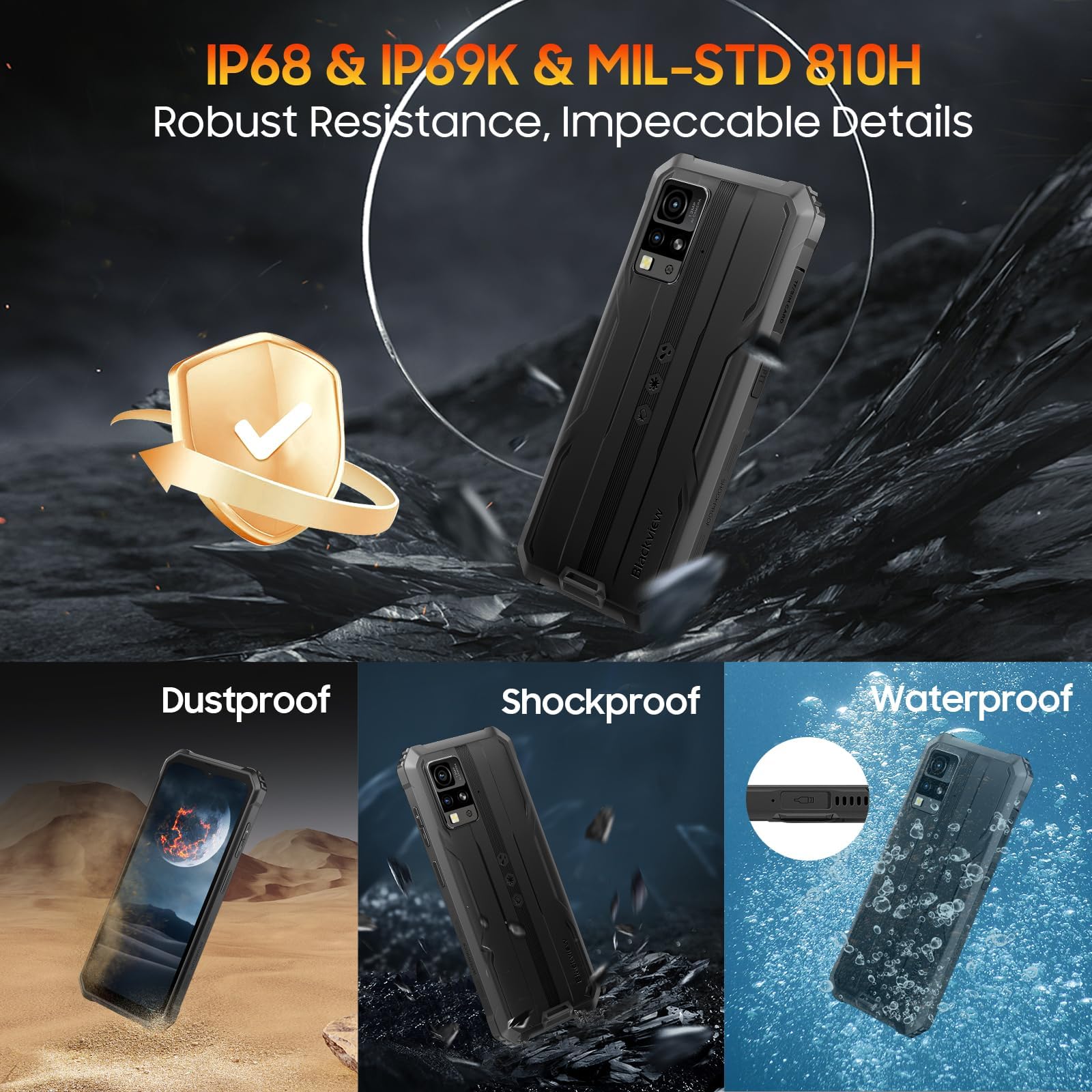 Blackview BV4800 Rugged Unlocked Smartphone - 6GB RAM 64GB ROM (Expandable to 2TB), 6.56