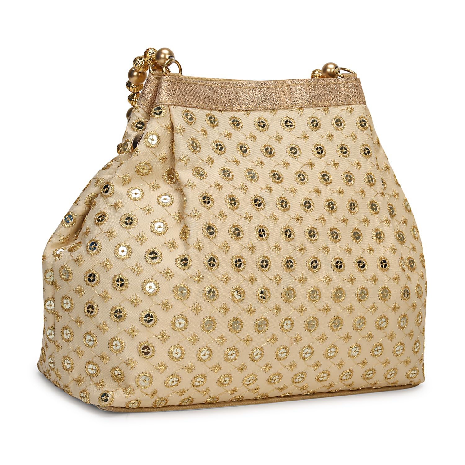 Embroidered Indian Potli Bags for Women - Gold Pearl Handle Evening Clutch Purse for Wedding, Party & Special Occasions | Elegant Traditional Handbag for Bridal, Festive & Cultural Events