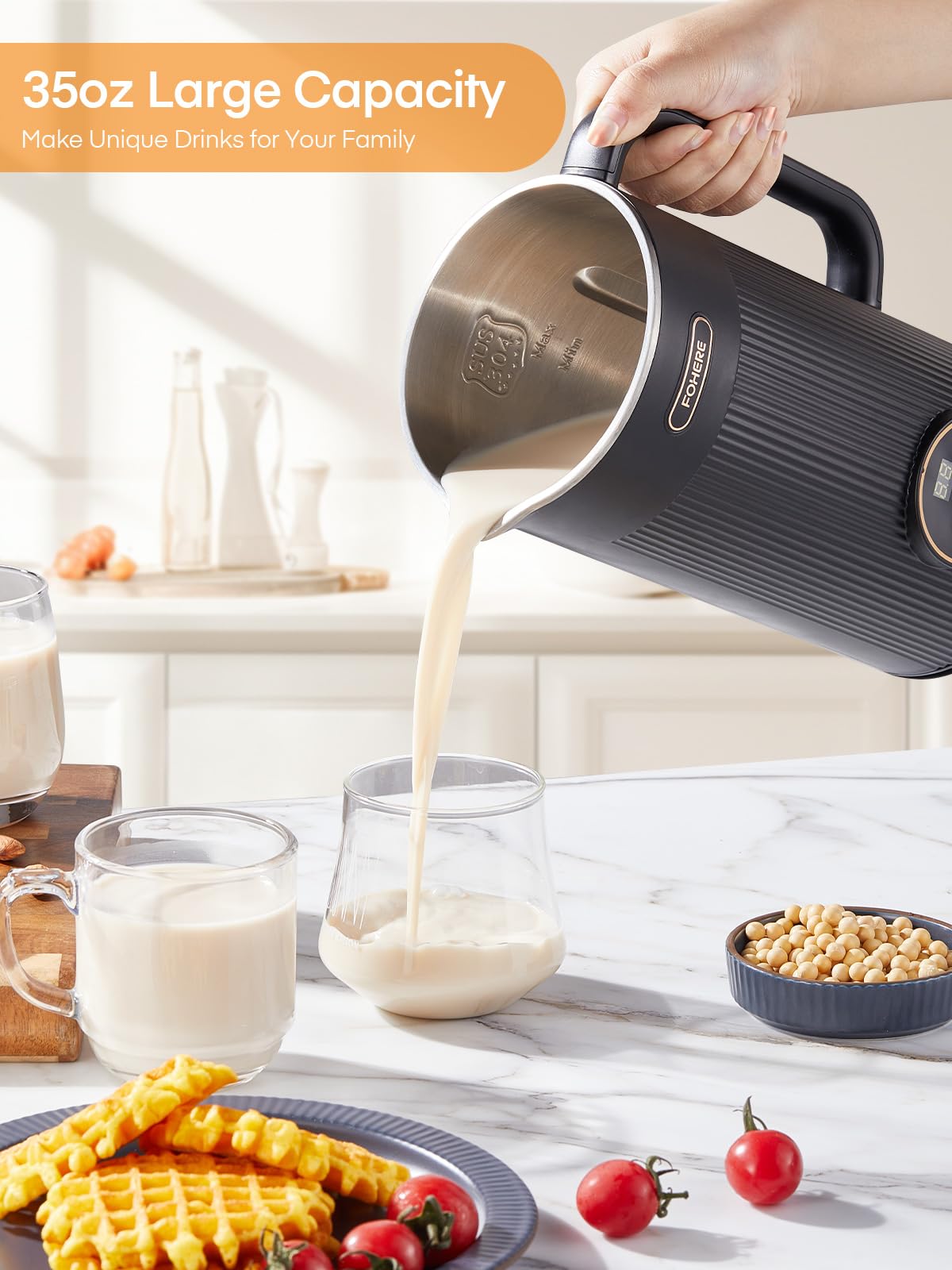 35OZ Nut Milk Maker Machine 800W - Automatic Plant-Based Milk Maker for Almond, Oat, Soy Milk, Juice & Baby Food - 12H Timer, Auto-Clean, Keep Warm & Boil Functions - Perfect for Healthy Homemade Drinks & Smoothies