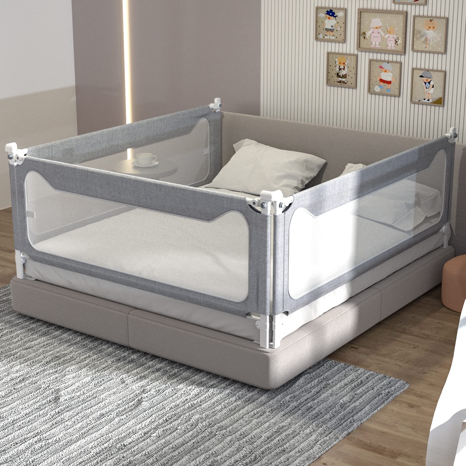 **Adjustable Toddler Bed Rails - Safety Guard for Twin, Full, Queen & King Size Beds | Upgrade Height for Kids & Babies (Gray) | Perfect for Safe Sleep & Preventing Falls**